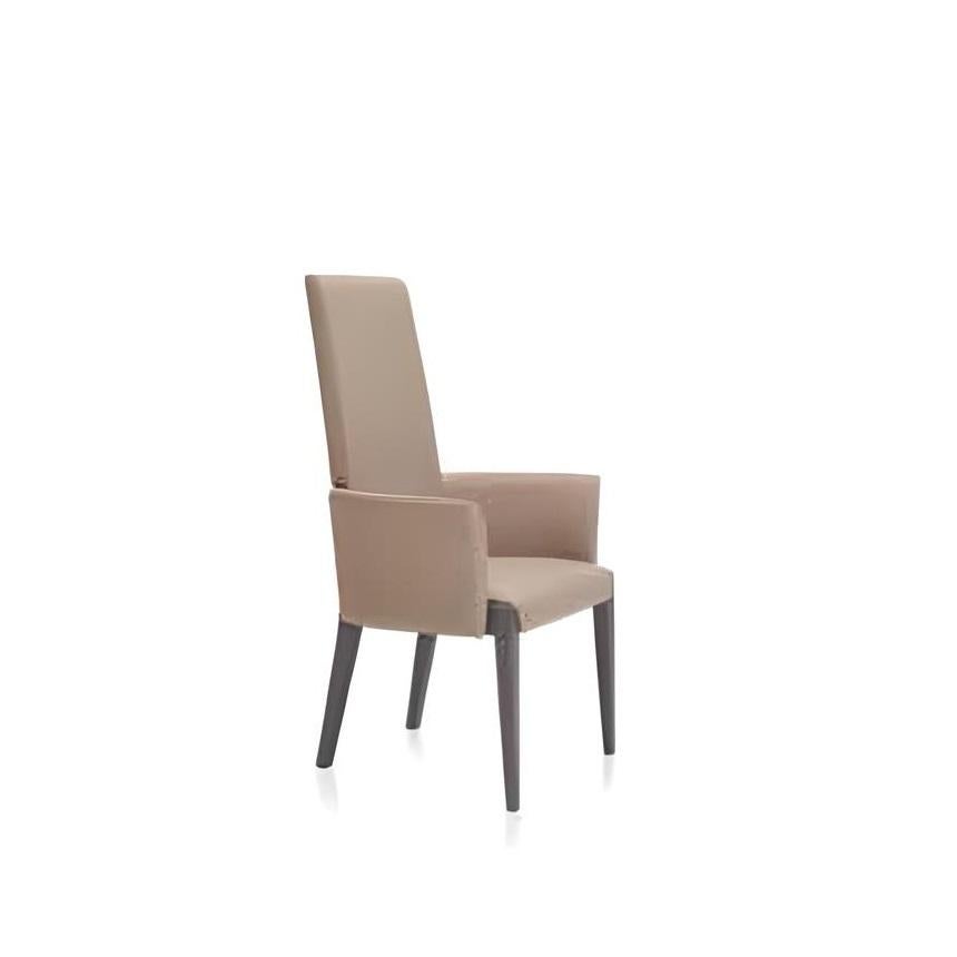 Modern High-Back Dining Armchair Upholstered in Velvet  Custom Wood & Lacquer Finishes For Sale