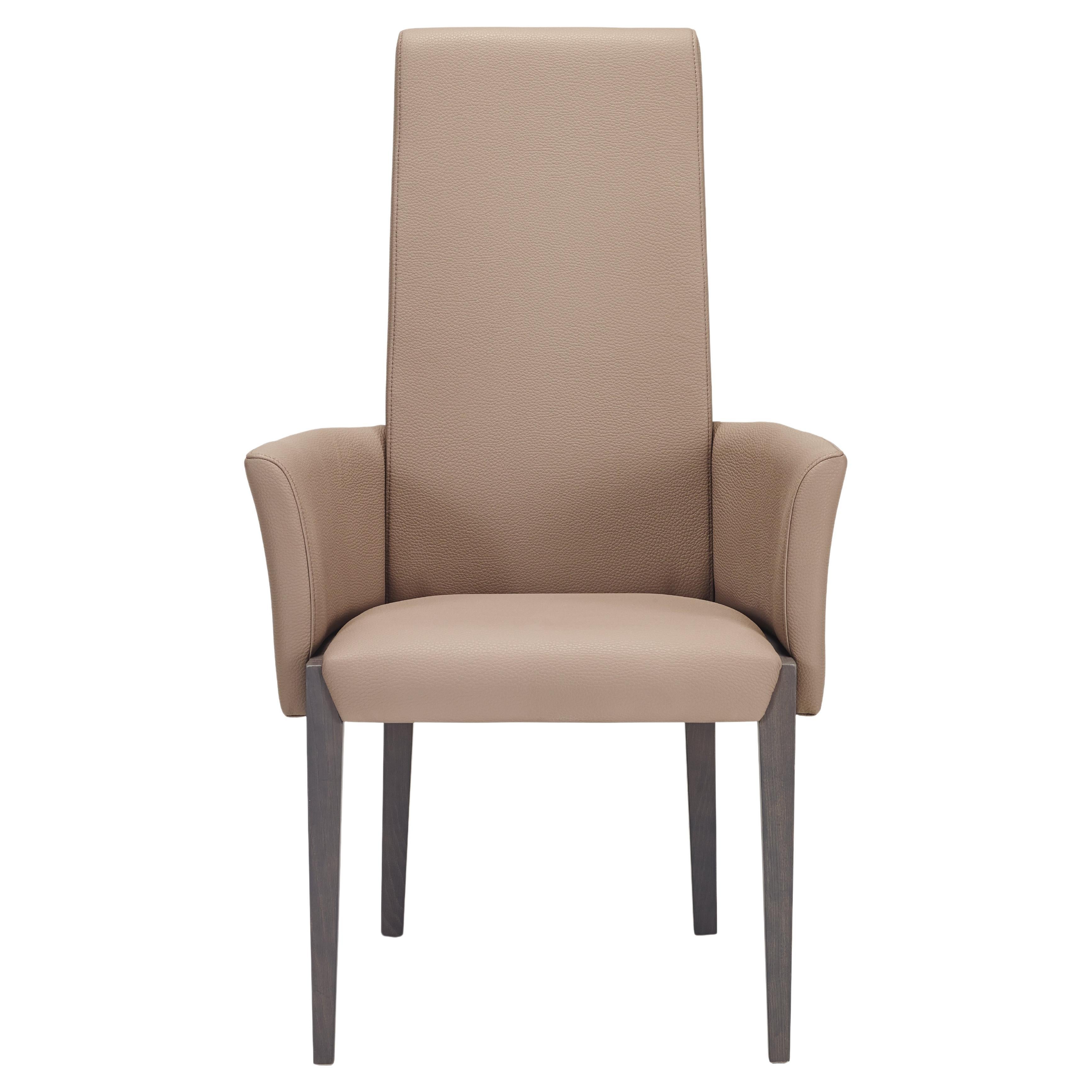 High-Back Dining Armchair Upholstered in Velvet  Custom Wood & Lacquer Finishes For Sale