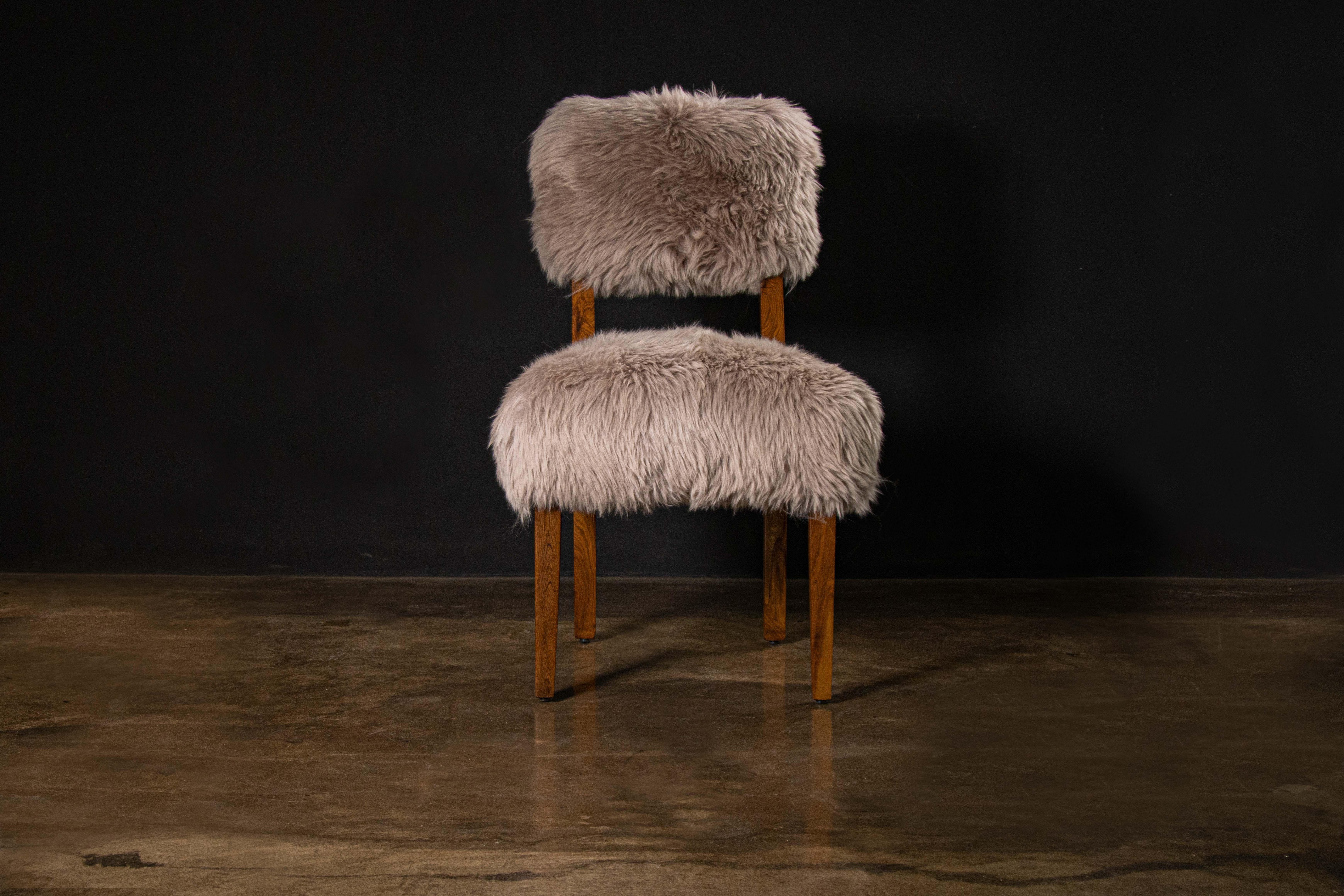 High-Back Dining Chair in Argentine Rosewood and Sheepskin from Costantini, Luca In New Condition For Sale In New York, NY