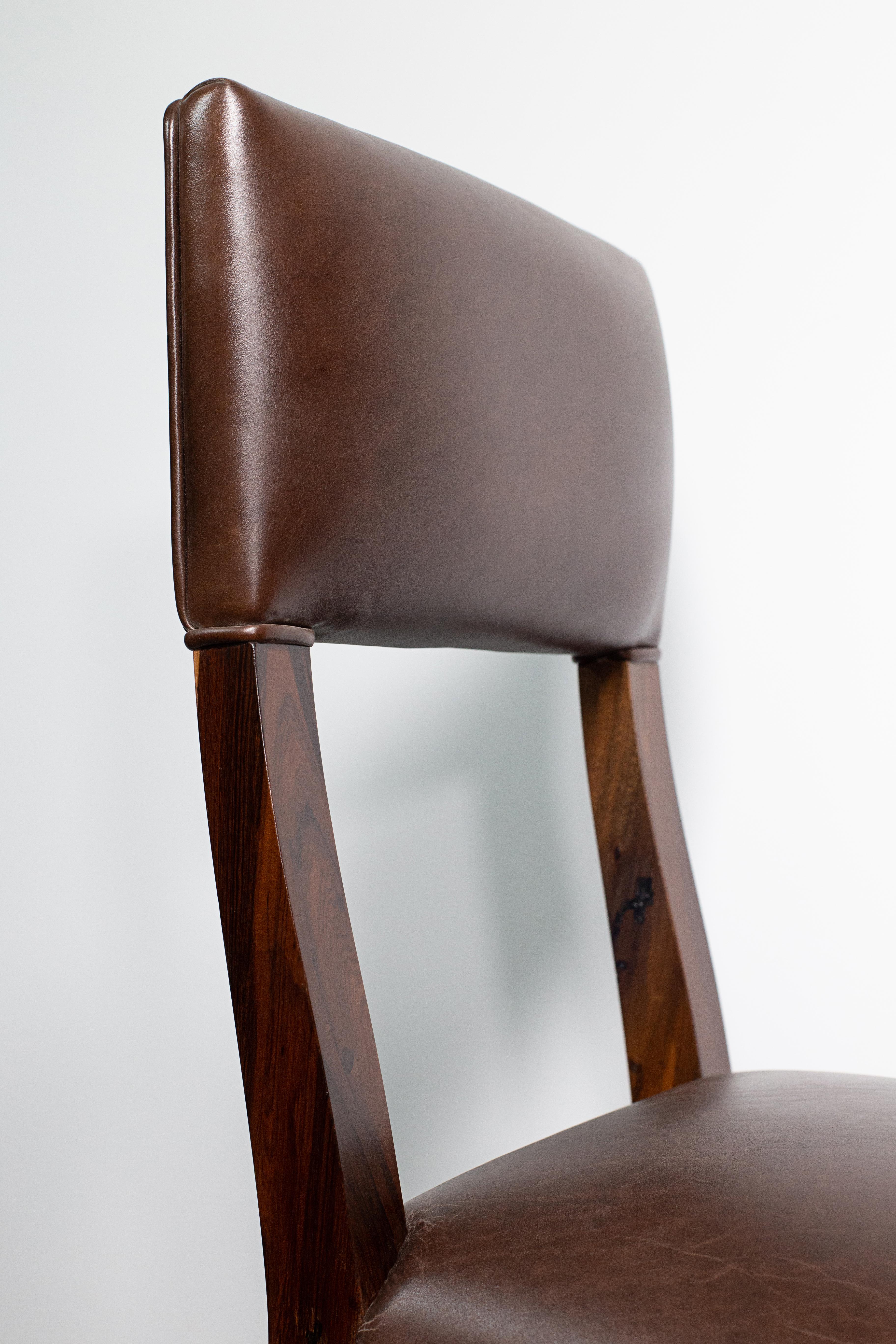 Modern High Back Dining Chair in Exotic Wood and Brown Leather from Costantini, Luca For Sale