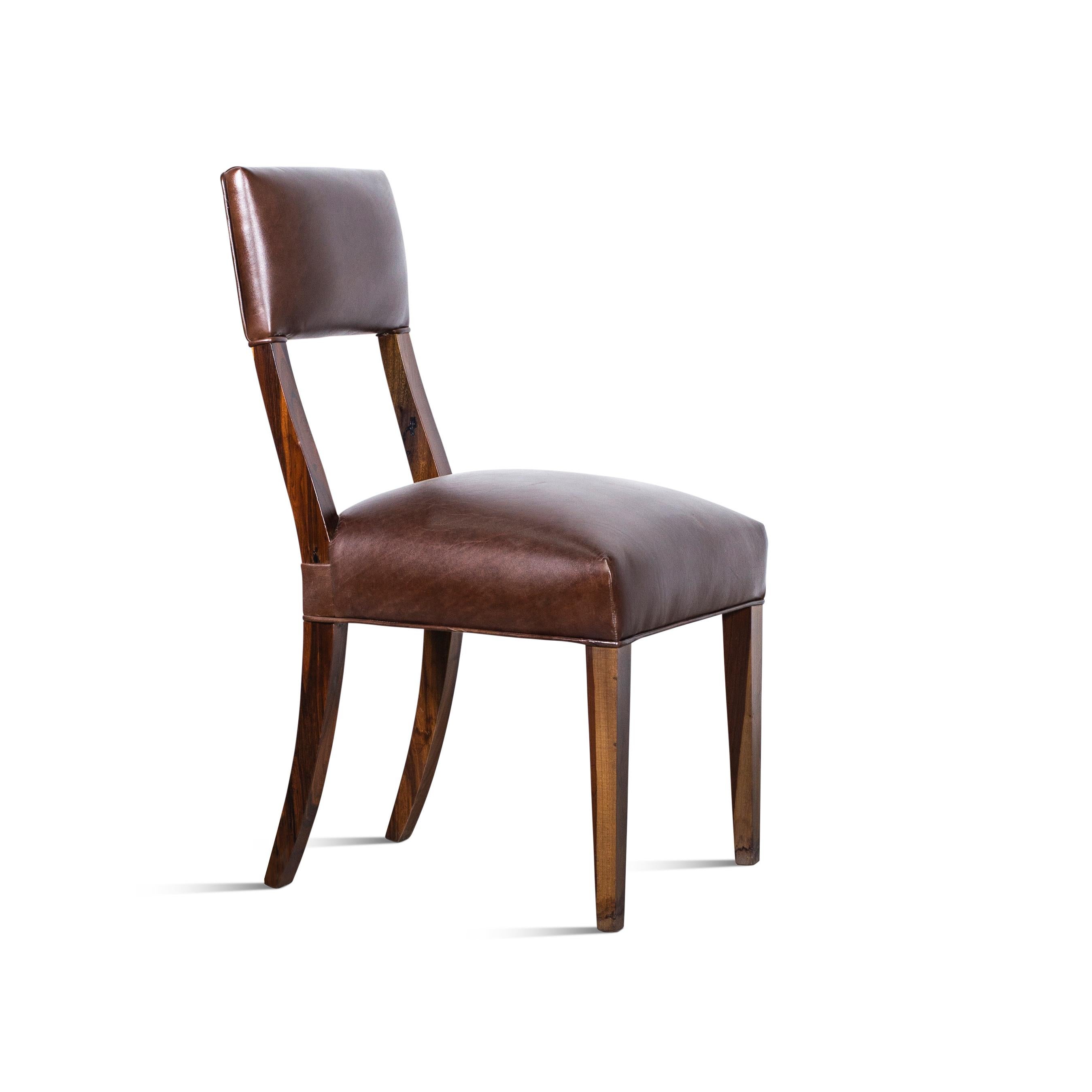 High Back Dining Chair in Exotic Wood and Brown Leather from Costantini, Luca In New Condition For Sale In New York, NY