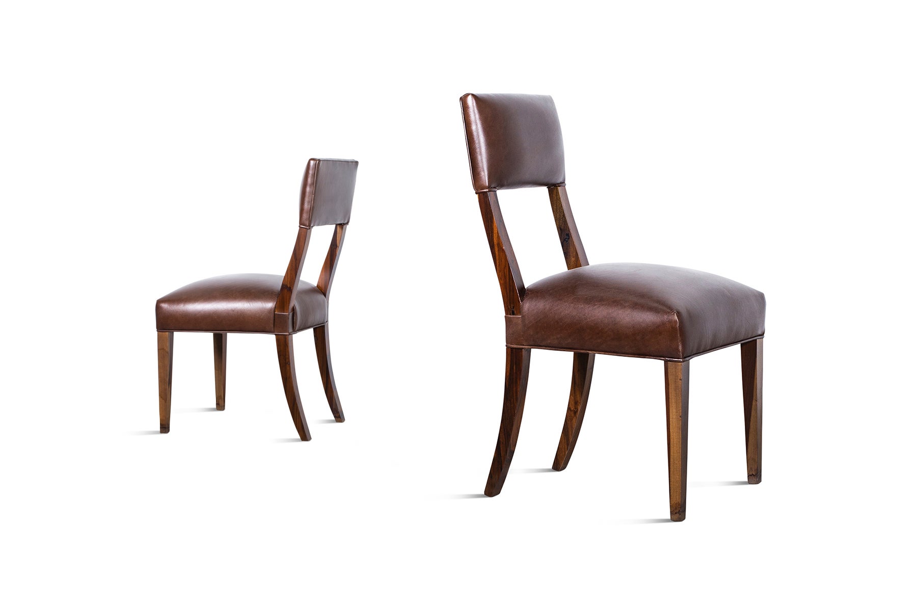 High Back Dining Chair in Exotic Wood and Brown Leather from Costantini, Luca For Sale