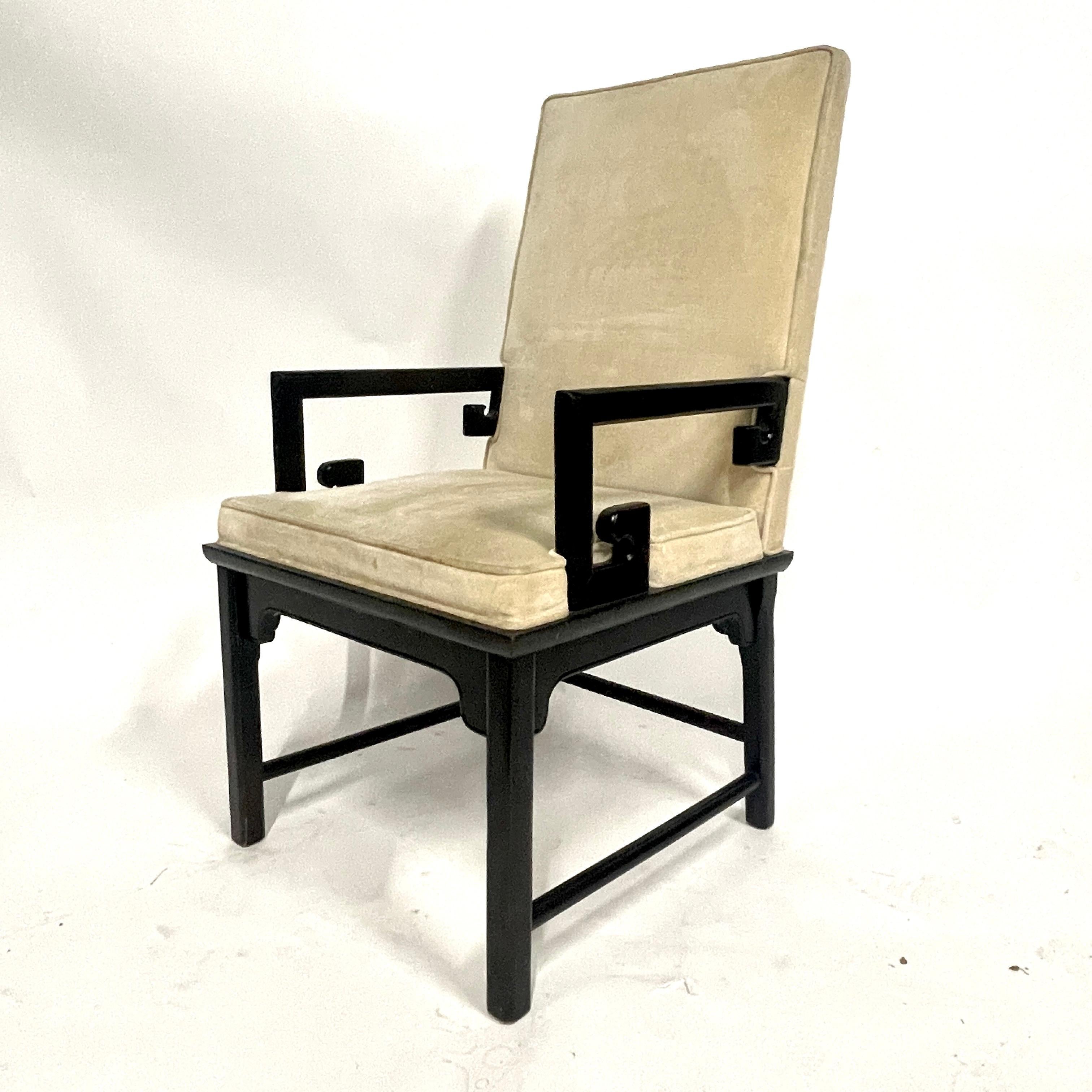 Ebonized Raymond Sabota Century Greek Key Arm /Dining Chairs-Manner of Michael Taylor For Sale