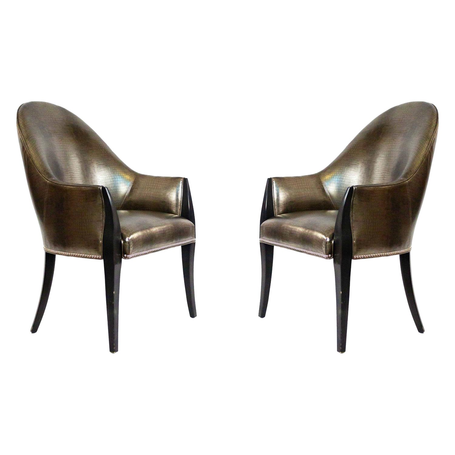 HIgh-back Faux Alligator Armchairs