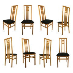 High Back Frank Lloyd Wright Style Modern Italian Cherry Dining Chairs