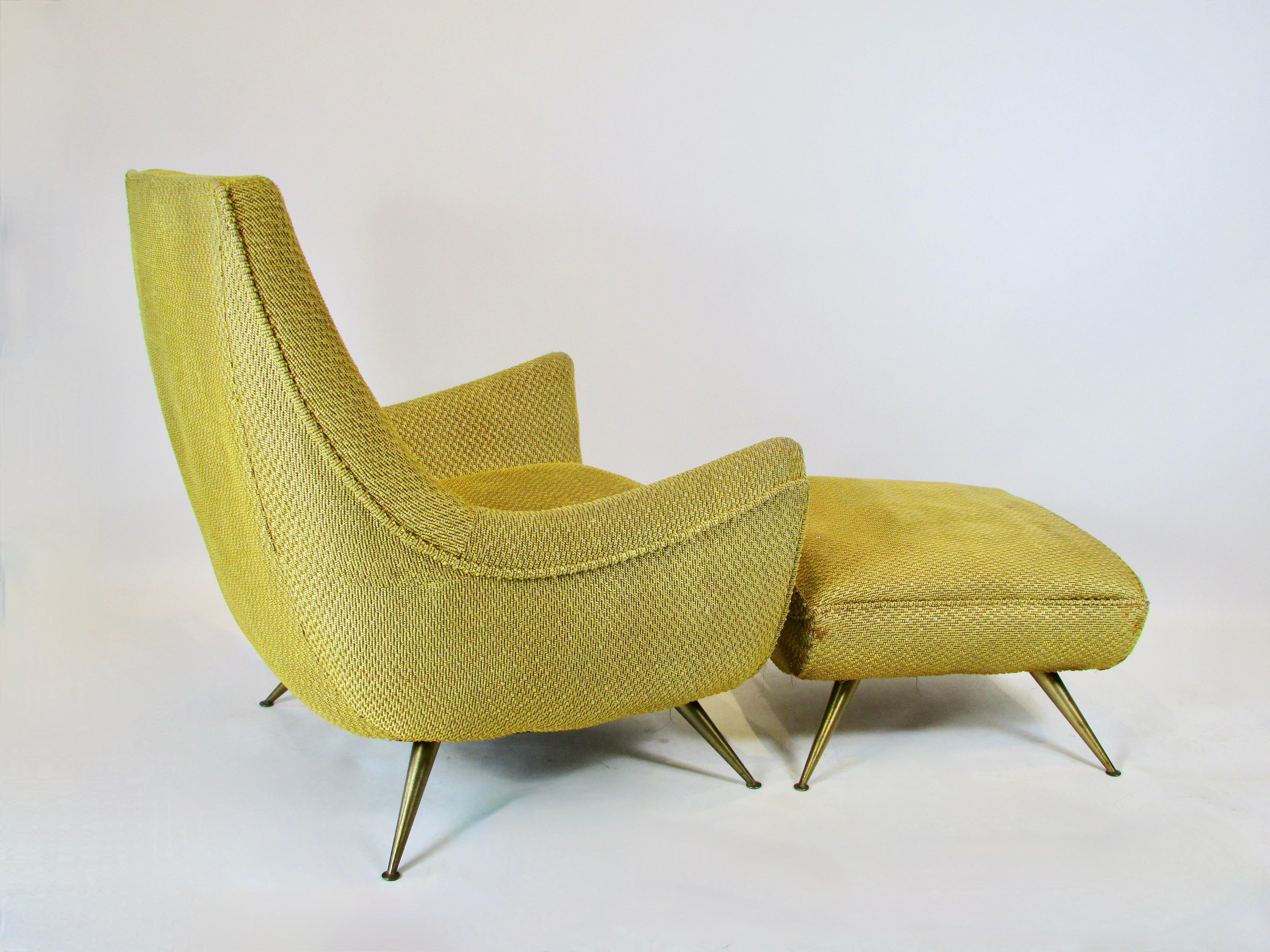 High Back Henry Glass Lounge Chair with Ottoman in as Found Original Fabric For Sale at 1stDibs