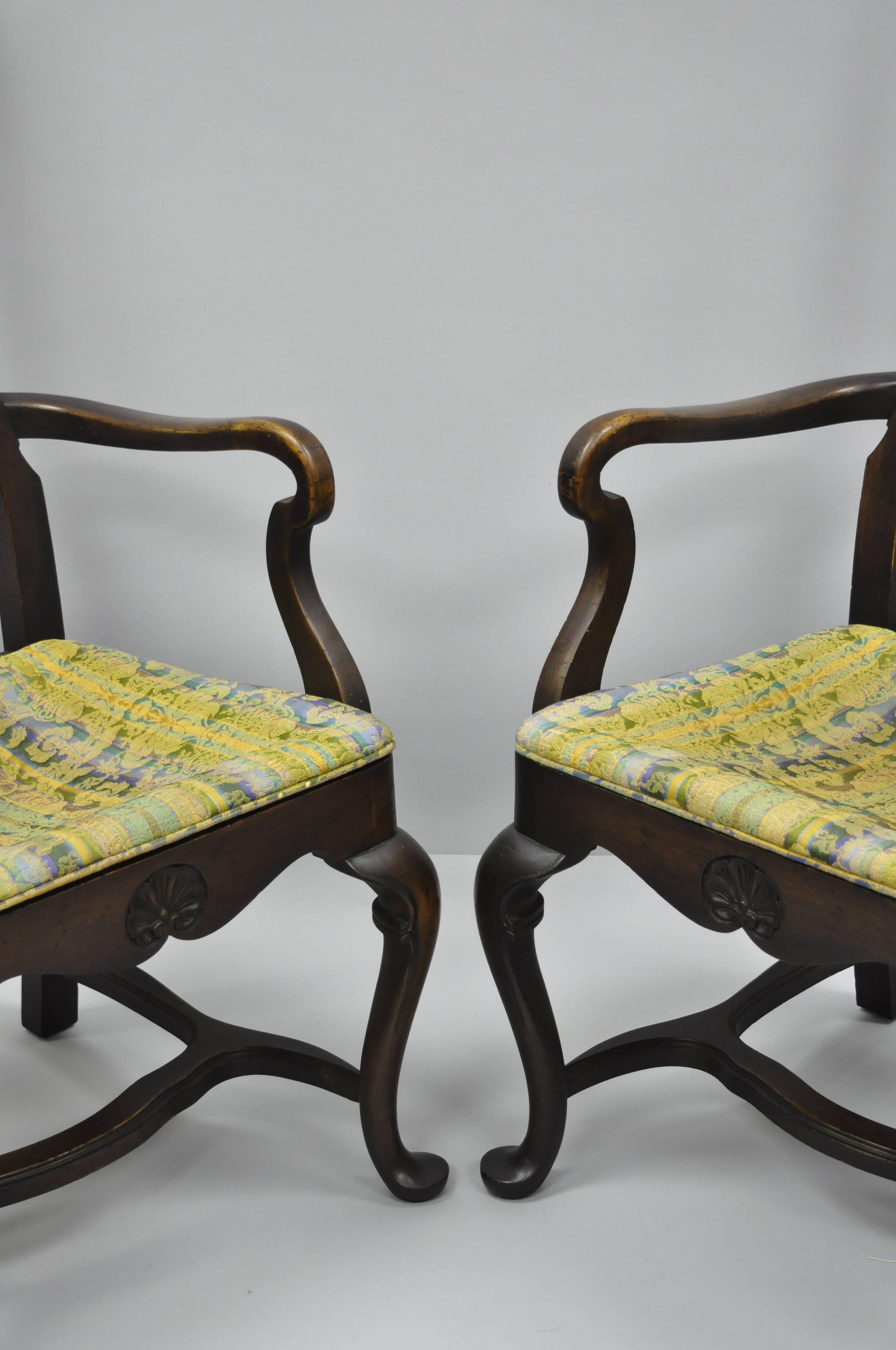 Mid-20th Century High Back Italian Baroque or Swedish Rococo Style Dining Armchairs Chairs a Pair For Sale