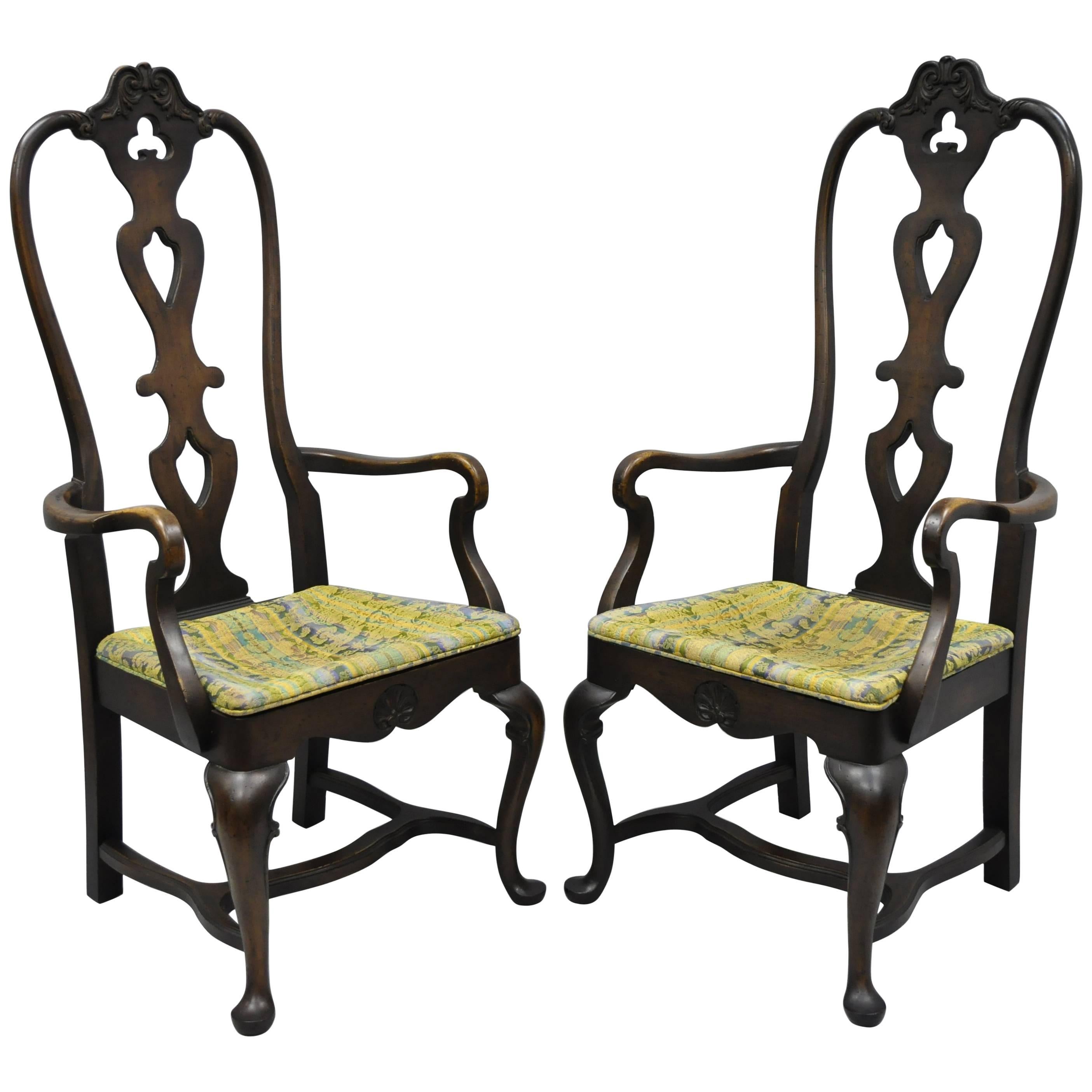 High Back Italian Baroque or Swedish Rococo Style Dining Armchairs Chairs a Pair For Sale