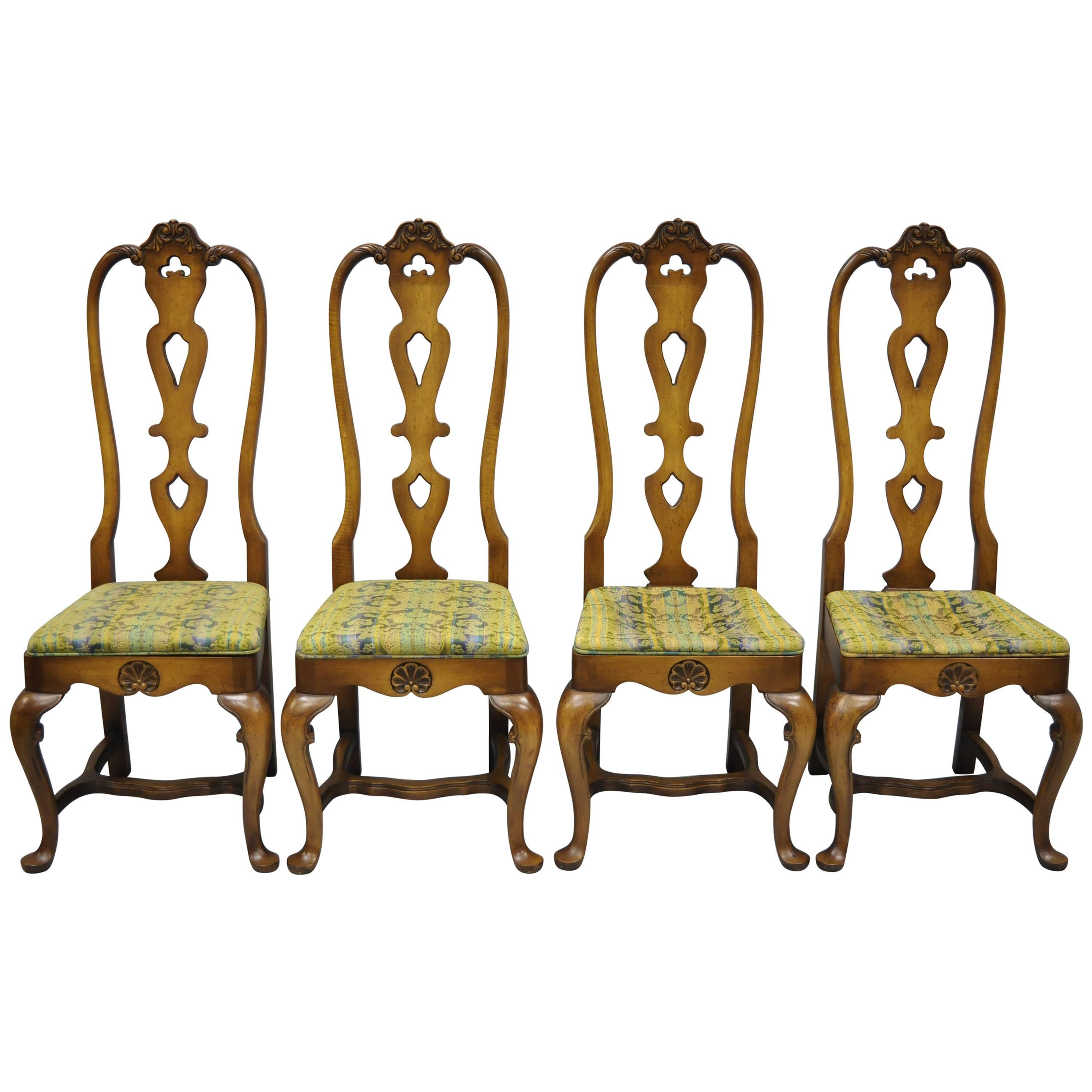 High Back Italian Baroque or Swedish Rococo Style Dining Side Chairs Set of Four For Sale