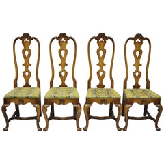 Retro High Back Italian Baroque or Swedish Rococo Style Dining Side Chairs Set of Four