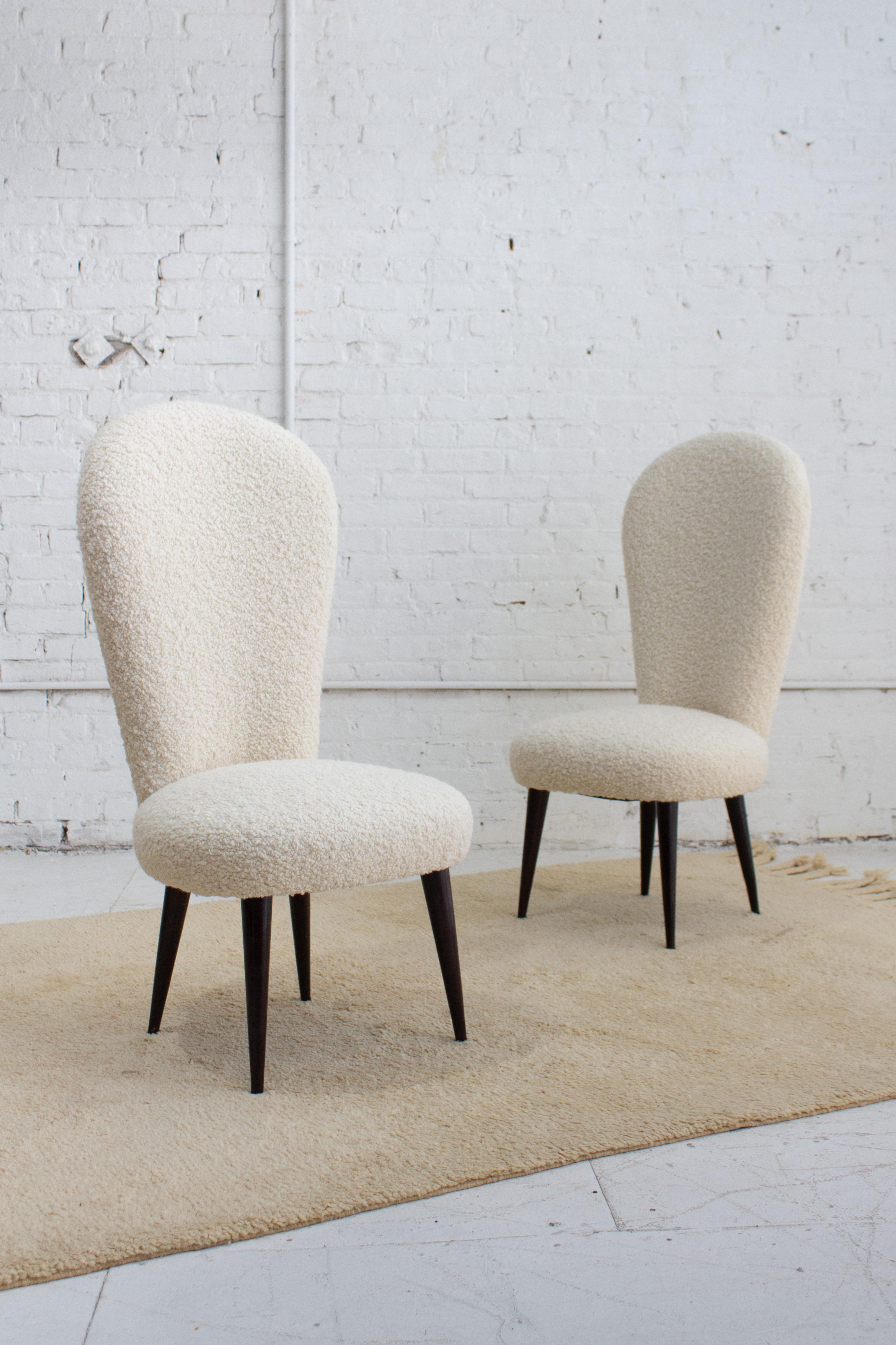 Mid-Century Modern High Back Italian Chairs in Cream Bouclé - a Pair For Sale