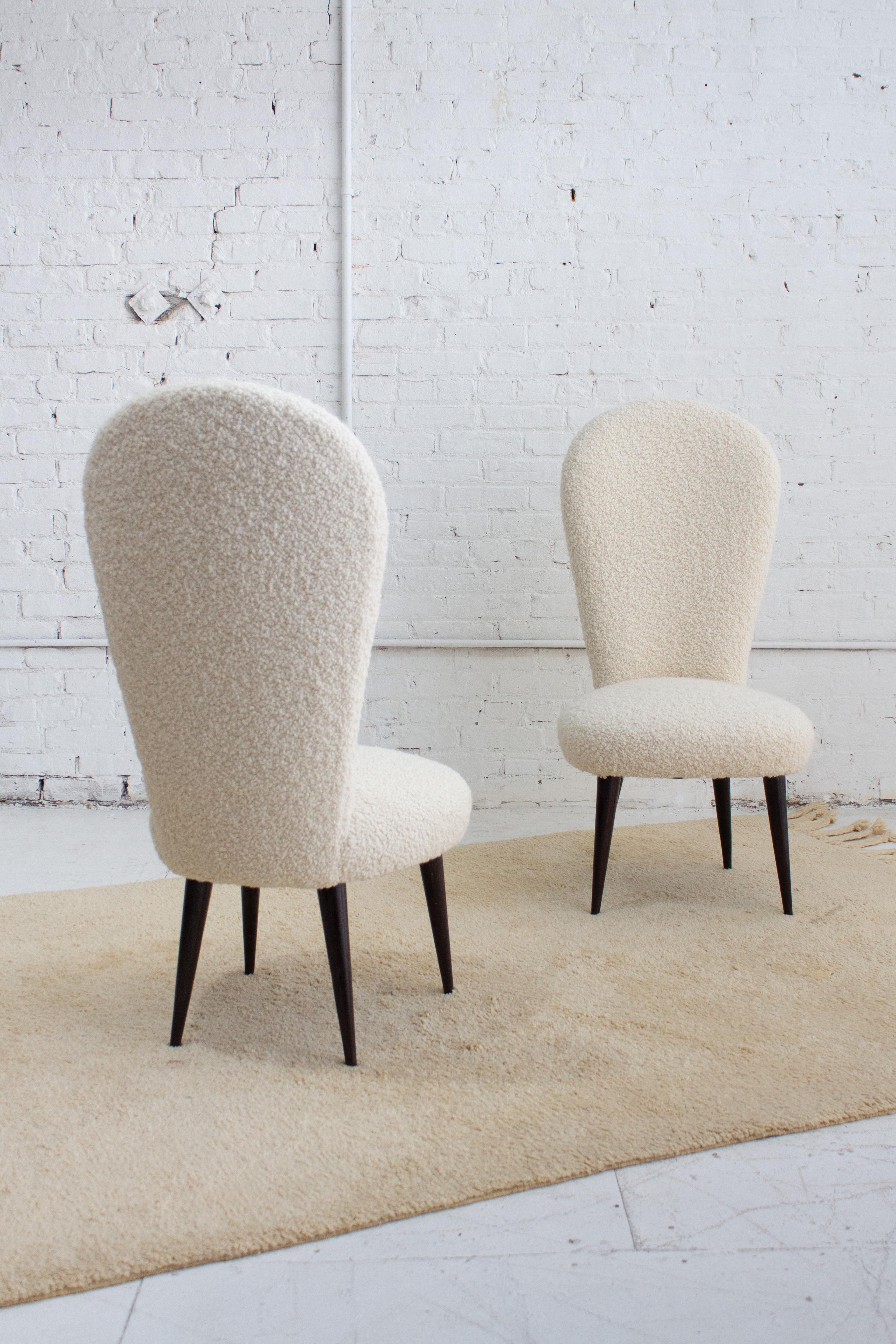 20th Century High Back Italian Chairs in Cream Bouclé - a Pair For Sale