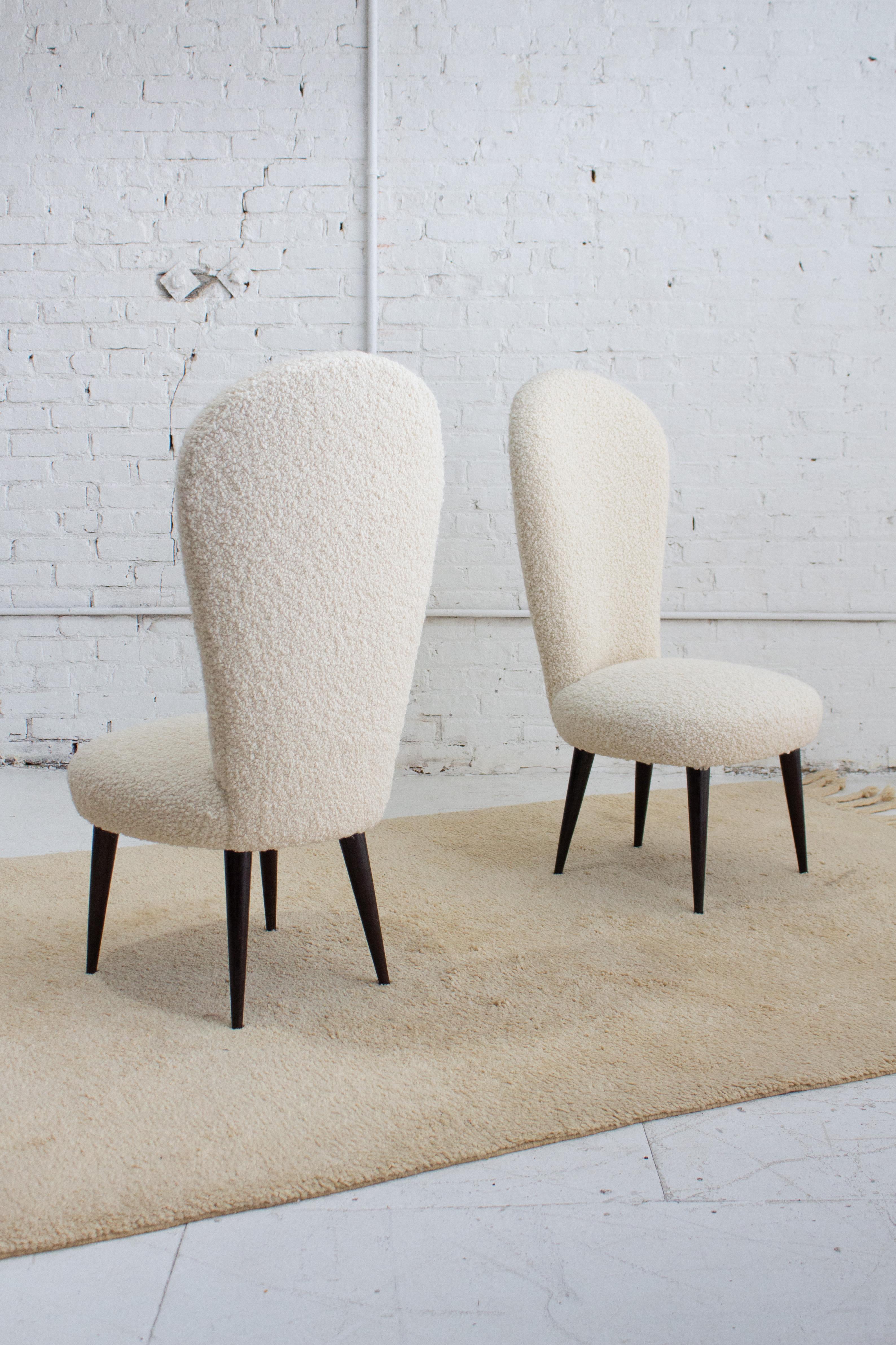 Upholstery High Back Italian Chairs in Cream Bouclé - a Pair For Sale