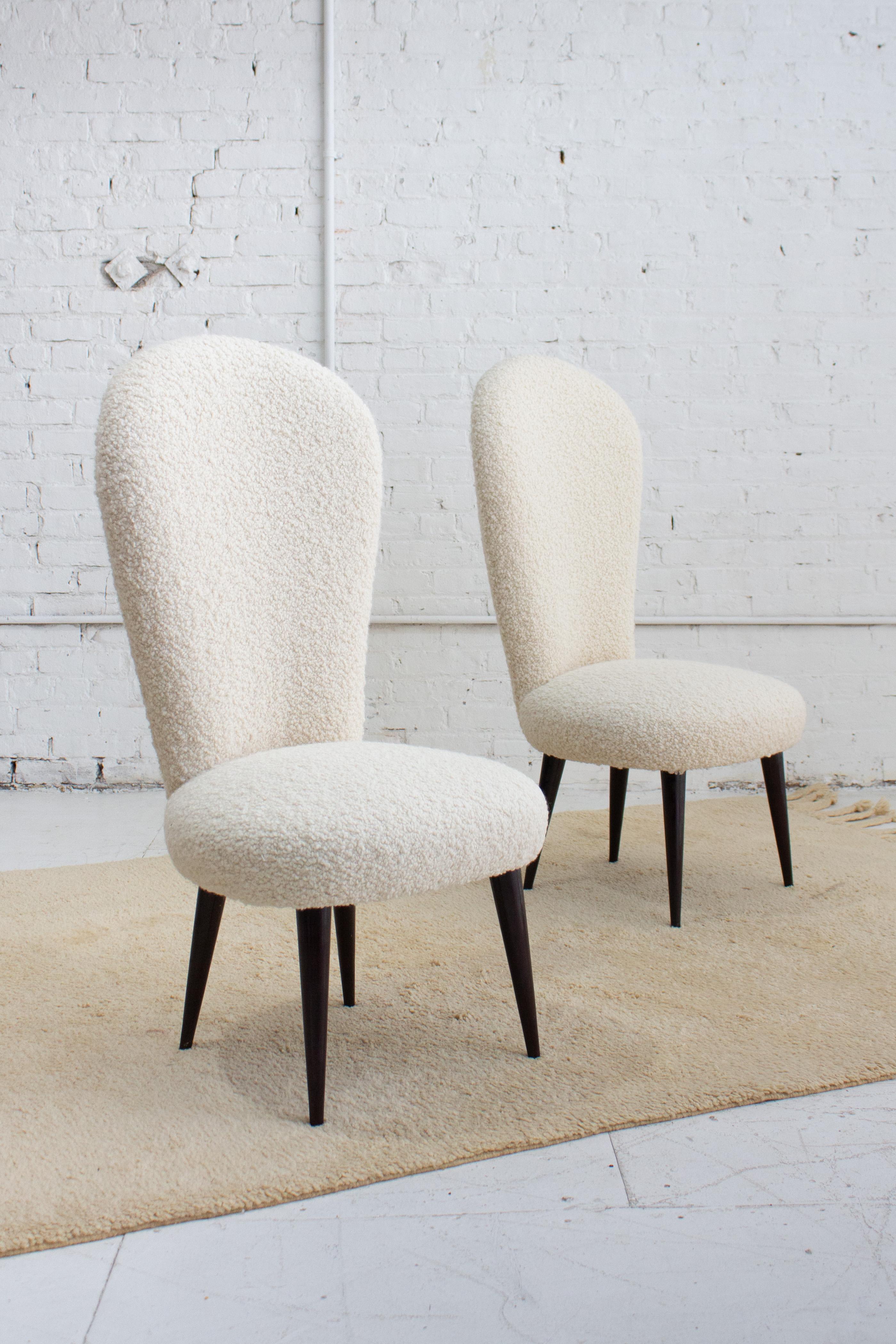 High Back Italian Chairs in Cream Bouclé - a Pair For Sale 1