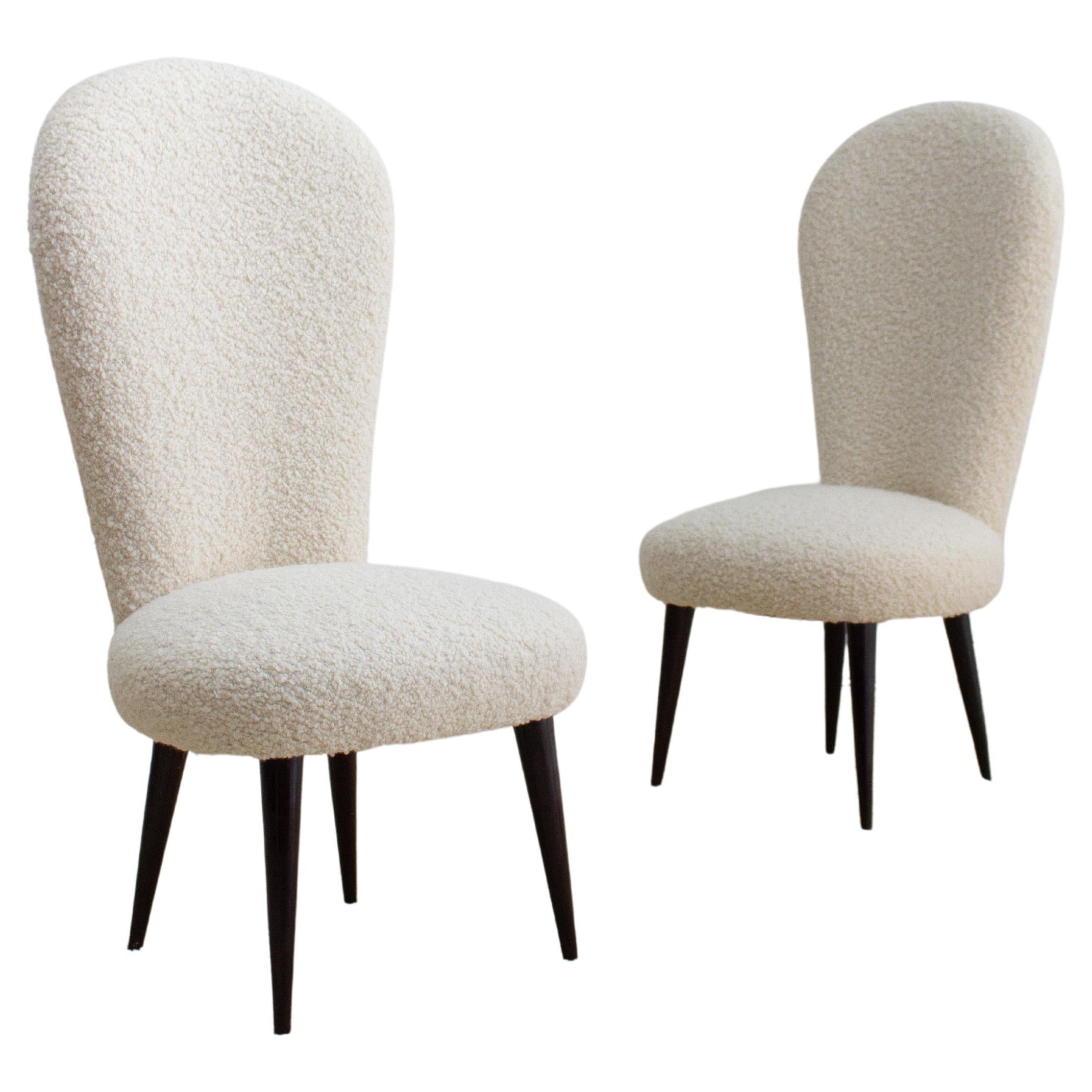 High Back Italian Chairs in Cream Bouclé - a Pair