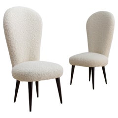 Retro High Back Italian Chairs in Cream Bouclé - a Pair
