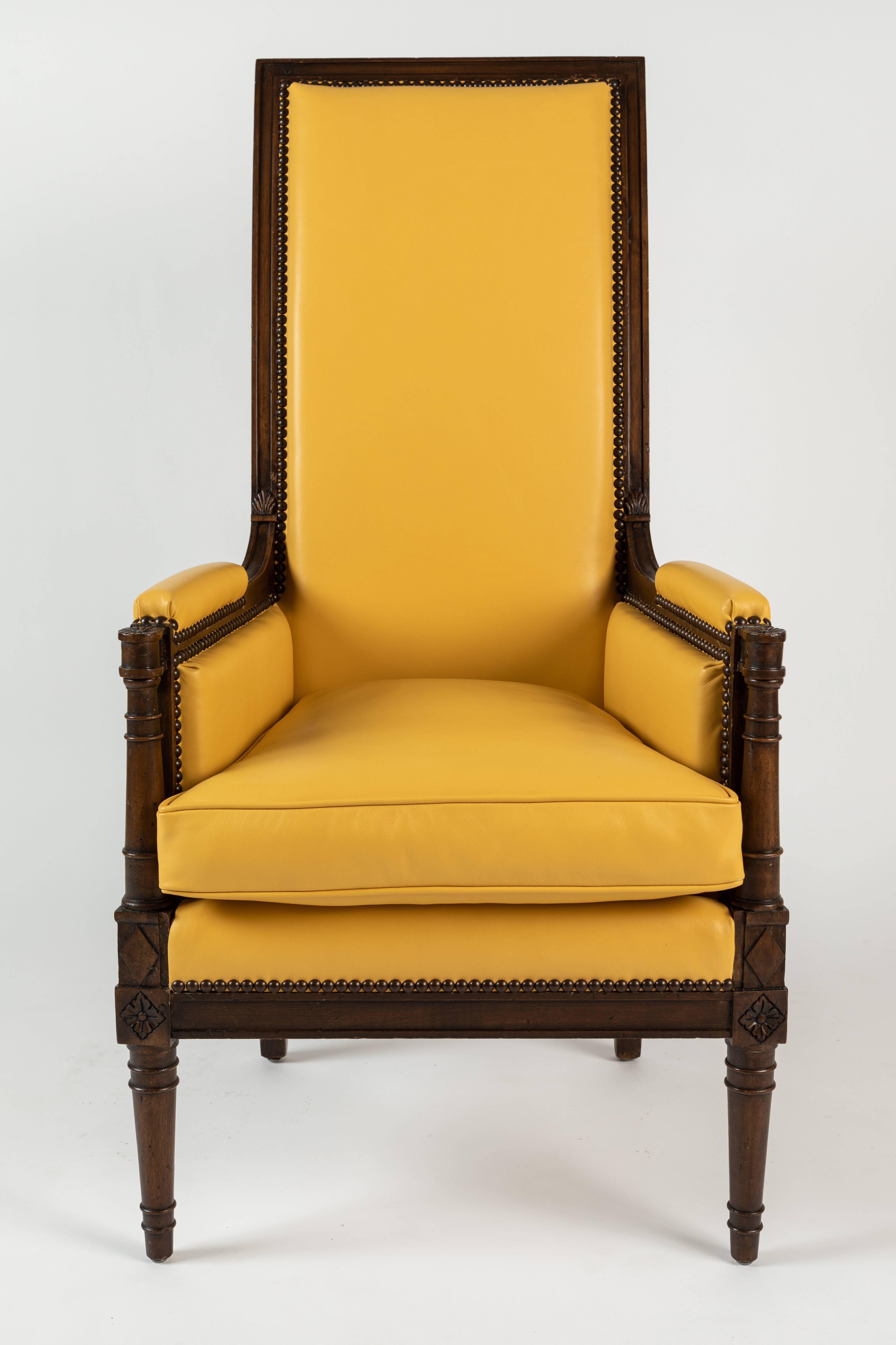 Louis XVI High Back Leather Armchair by Yale R. Burge