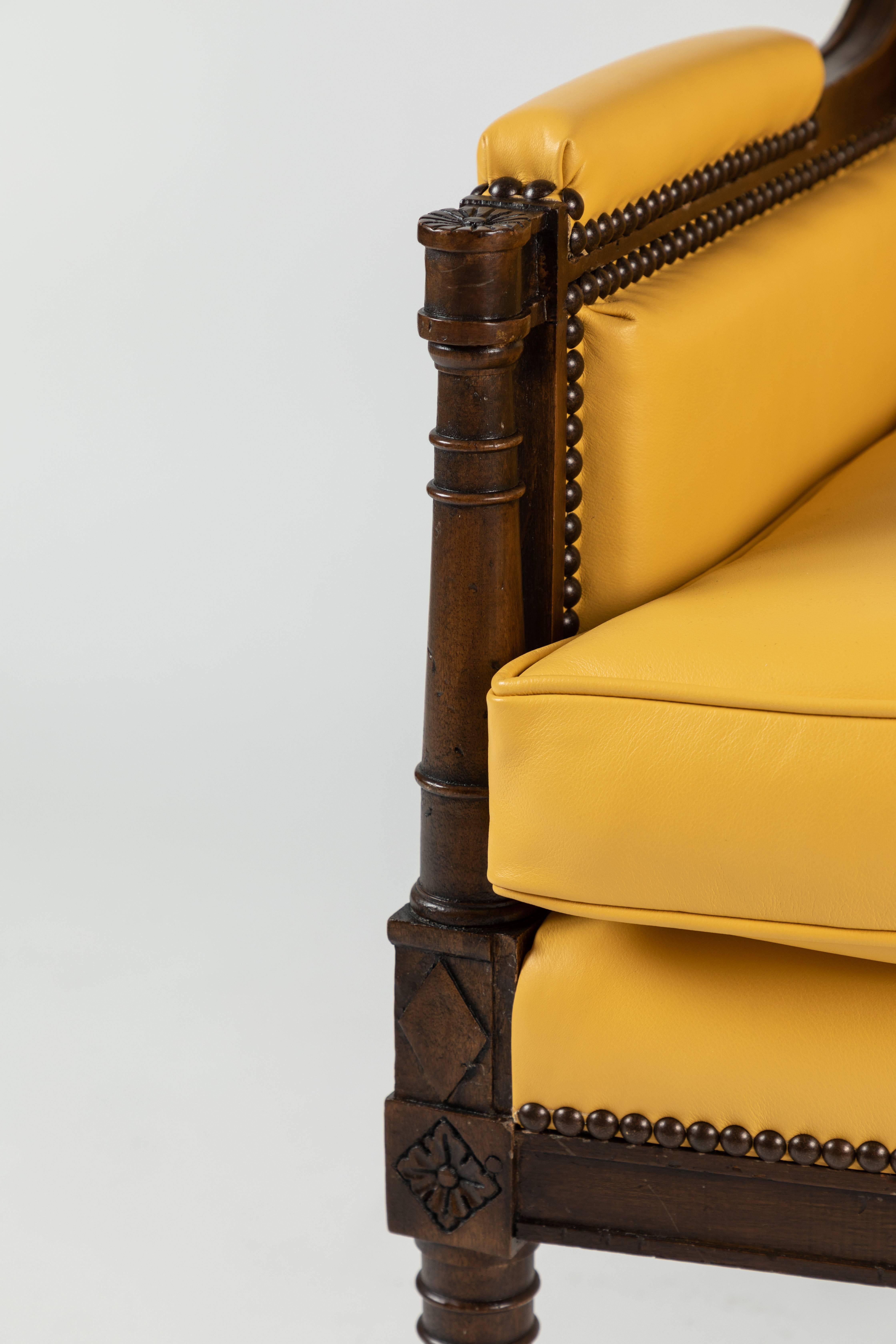 High Back Leather Armchair by Yale R. Burge (amerikanisch)