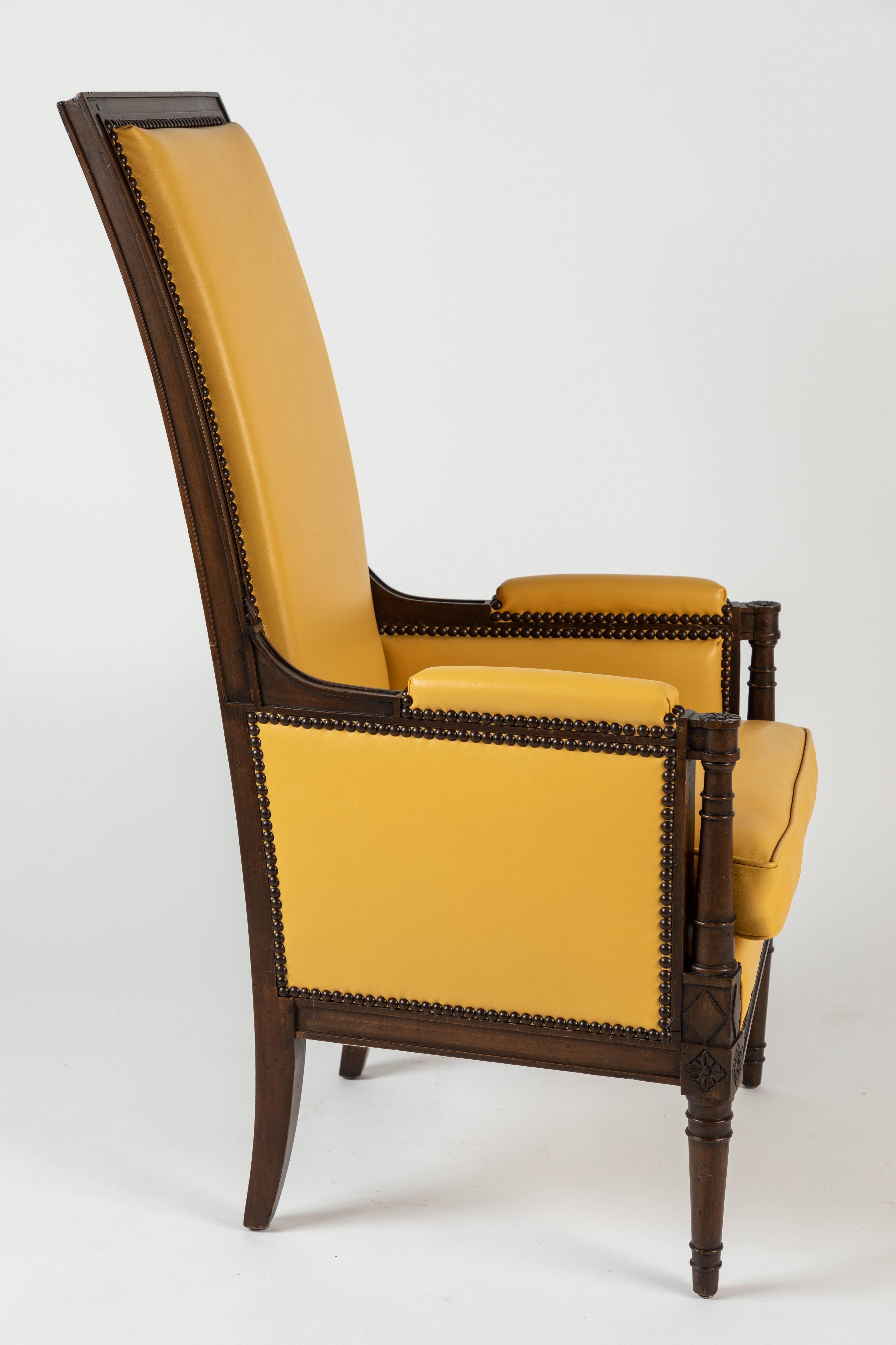 Mid-20th Century High Back Leather Armchair by Yale R. Burge