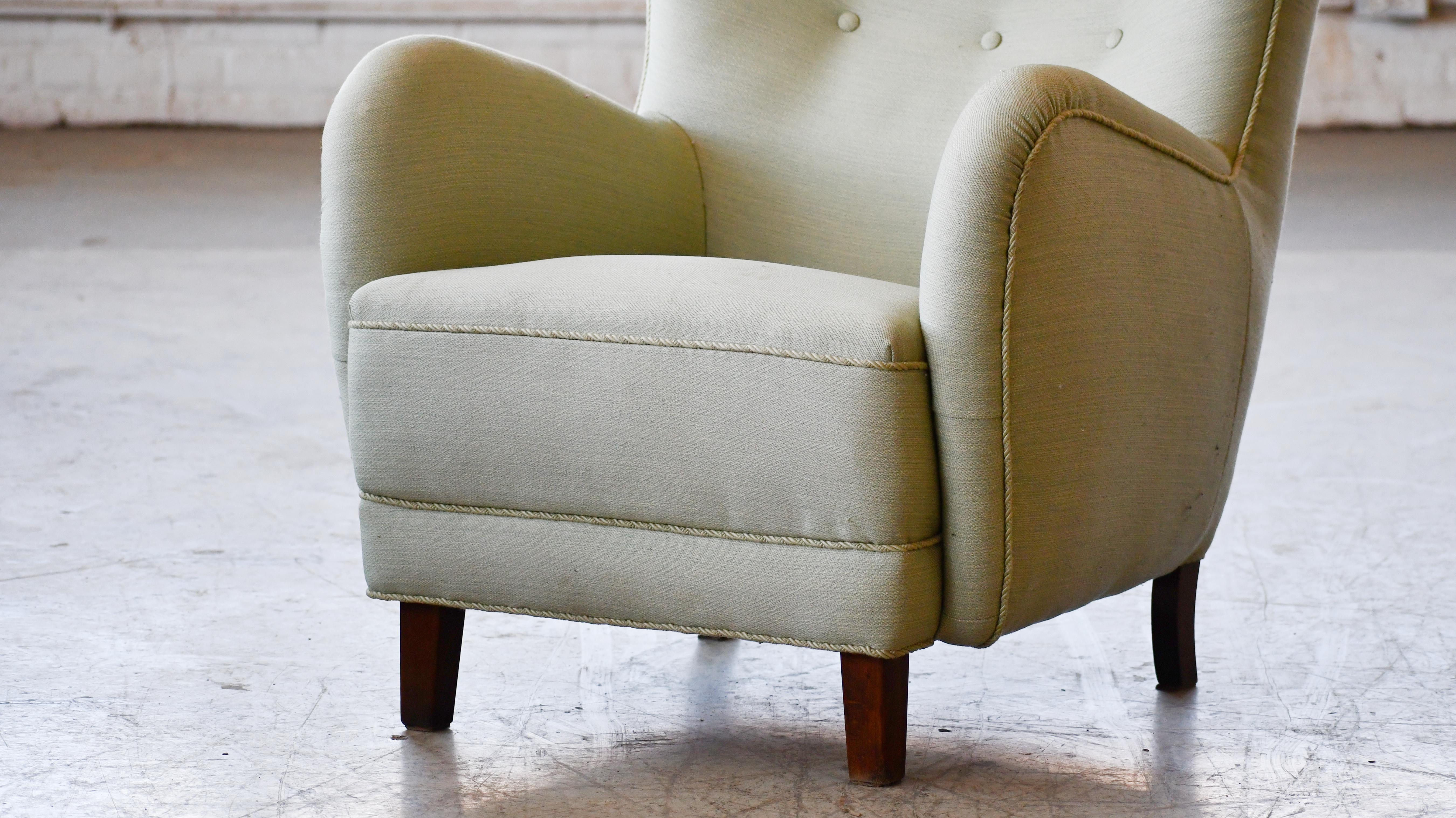 Mid-20th Century High Back Lounge Chair Attributed to Flemming Lassen Denmark 1940's For Sale