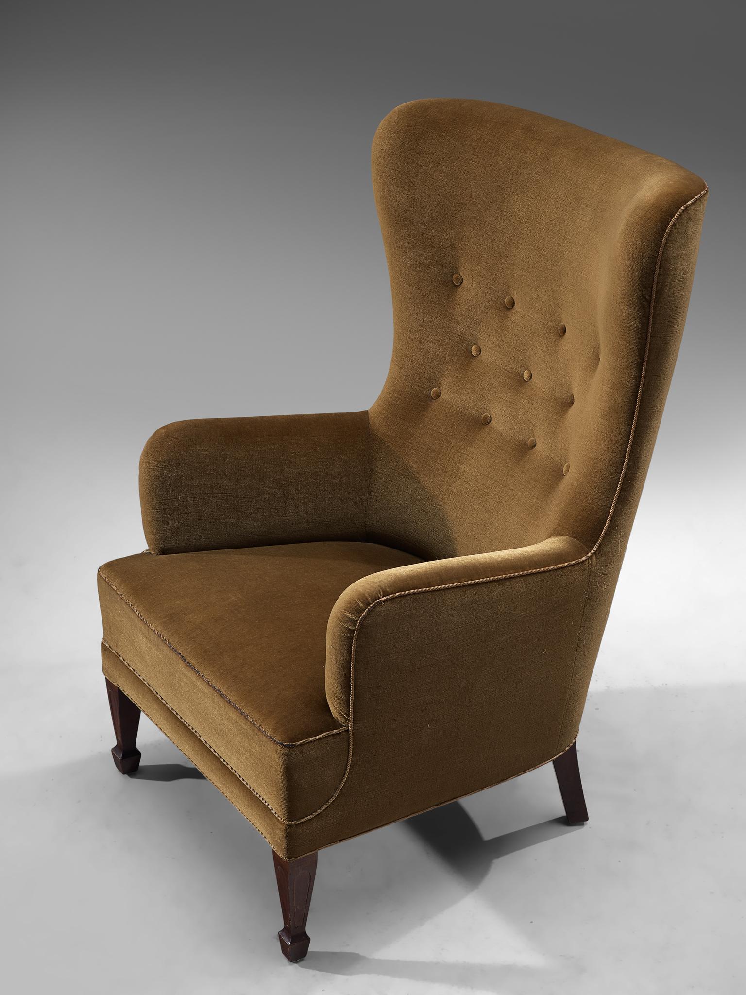 Fabric High Back Lounge Chair by Frits Henningsen, Denmark, 1930s
