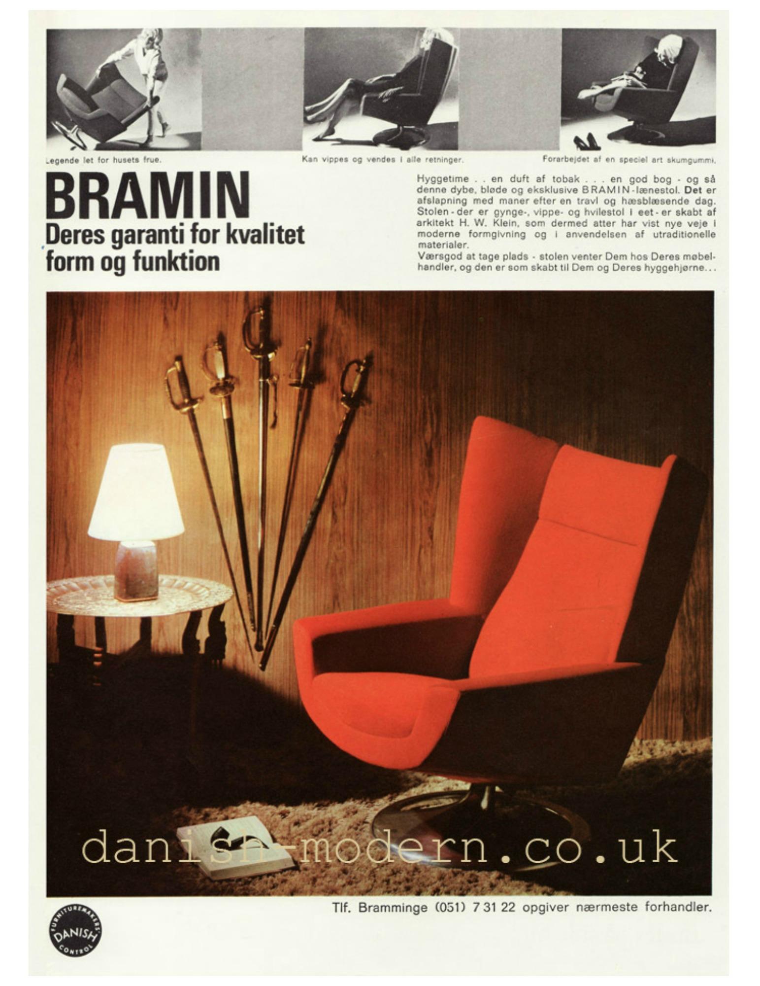 High Back Lounge Chair by H.W. Klein for Bramin, Covered in Red Tonus Four Wool 3