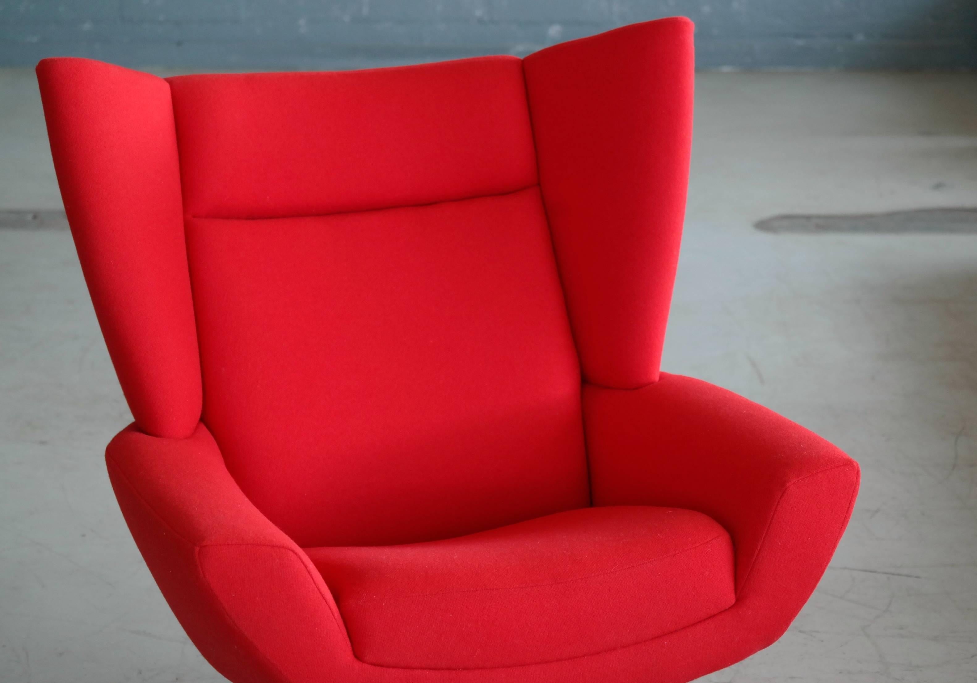 Danish High Back Lounge Chair by H.W. Klein for Bramin, Covered in Red Tonus Four Wool