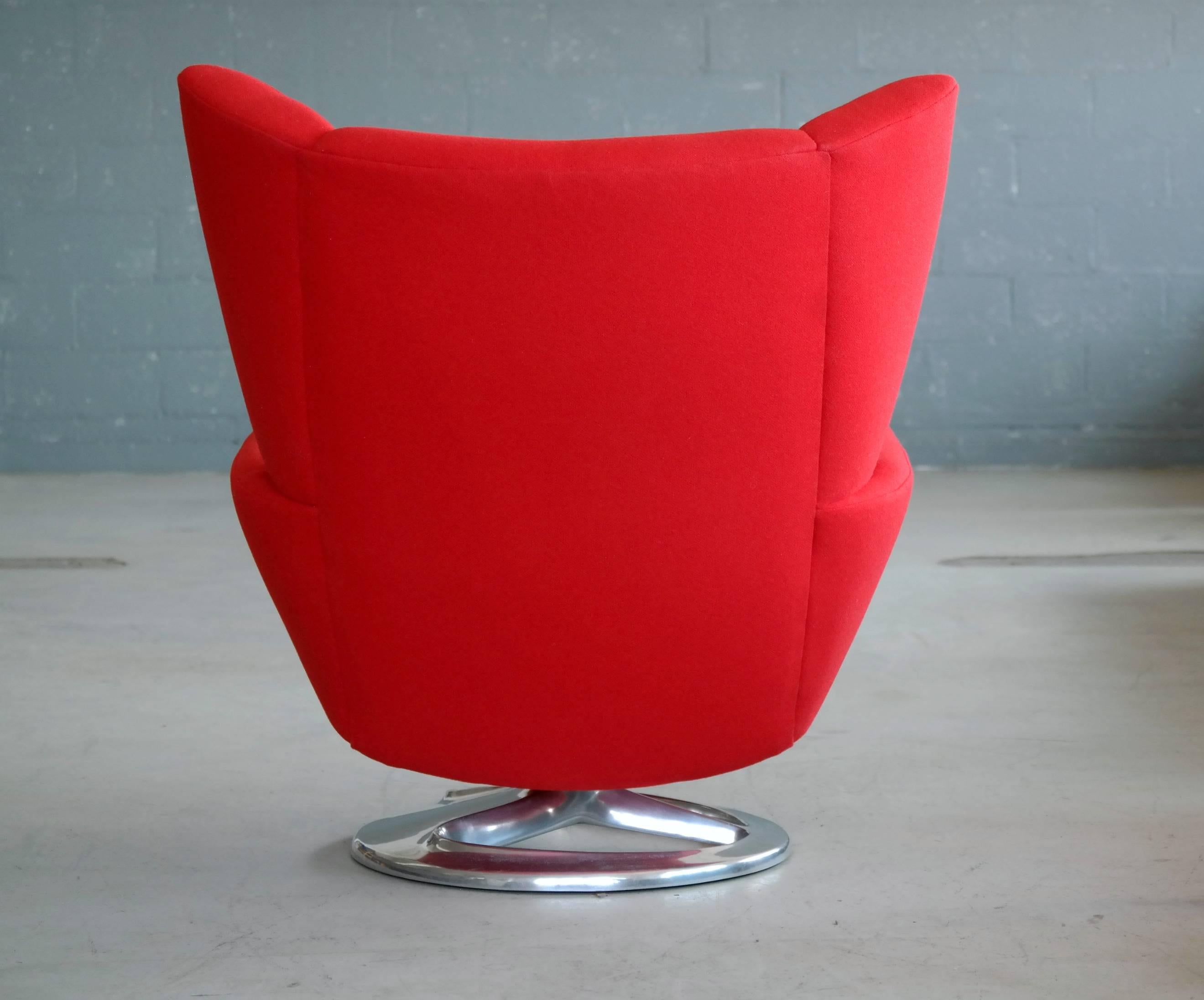 Mid-20th Century High Back Lounge Chair by H.W. Klein for Bramin, Covered in Red Tonus Four Wool
