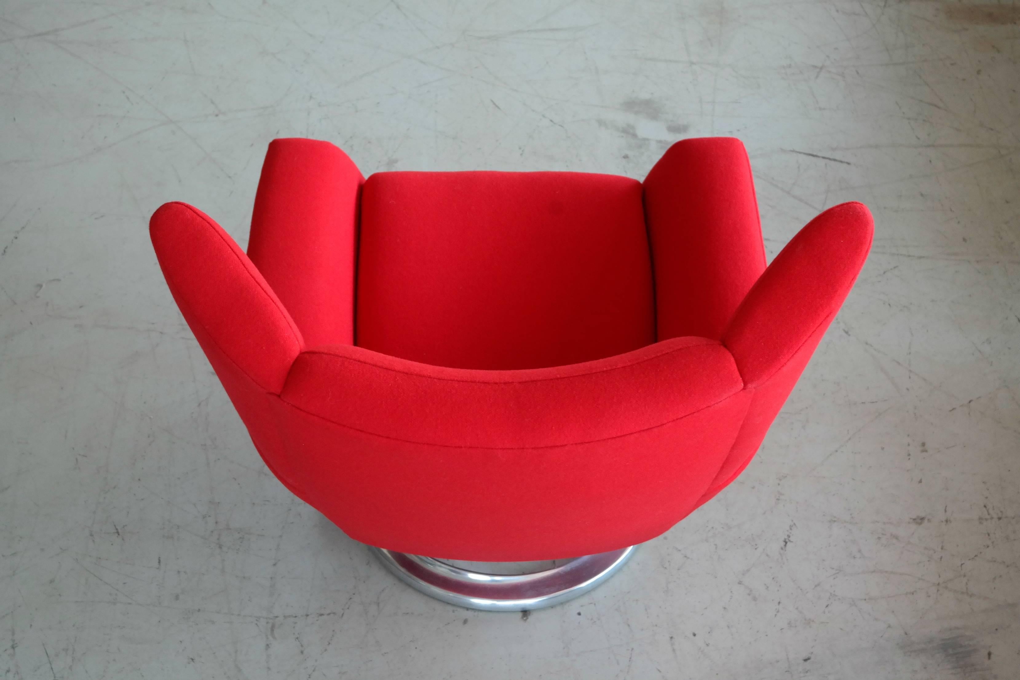 Aluminum High Back Lounge Chair by H.W. Klein for Bramin, Covered in Red Tonus Four Wool