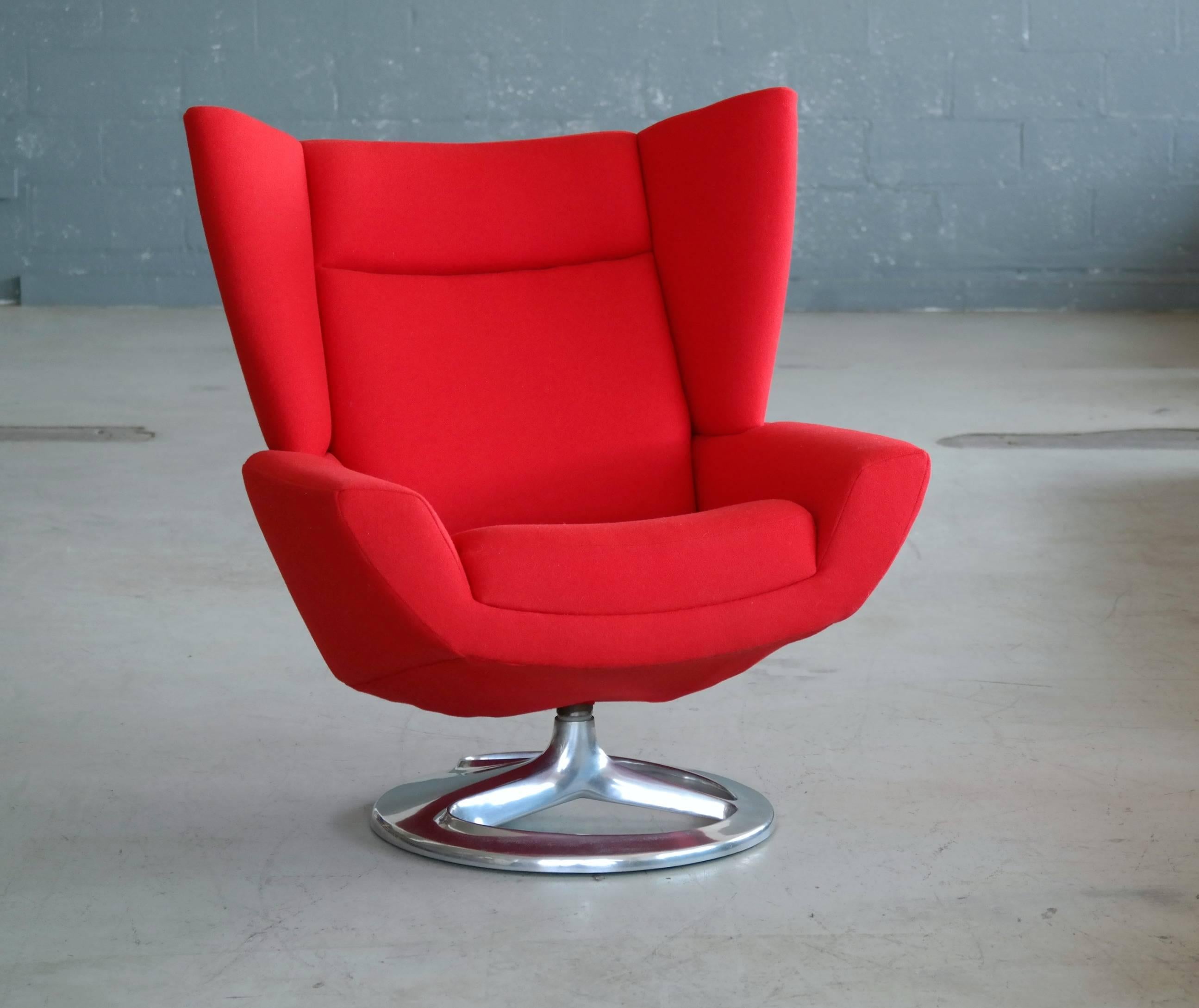 High Back Lounge Chair by H.W. Klein for Bramin, Covered in Red Tonus Four Wool 1