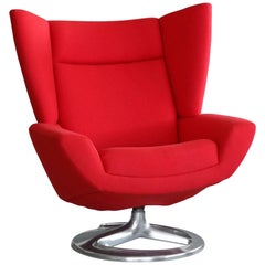 High Back Lounge Chair by H.W. Klein for Bramin, Covered in Red Tonus Four Wool