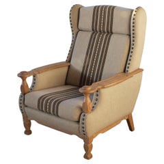 High Back Lounge Chair in Oak, Style of Henning Kjærnulf High Back Lounge Chair in Oak, Style of Henning Kjærnulf