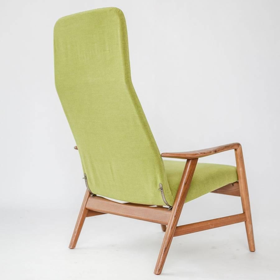 Woodwork High Back Lounge Chair in Teak, Upholstered in Green Kwadrat Fabric For Sale
