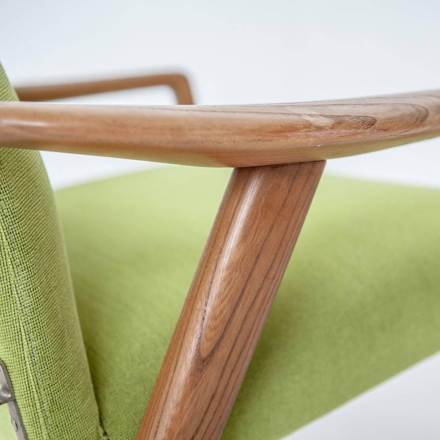 Mid-20th Century High Back Lounge Chair in Teak, Upholstered in Green Kwadrat Fabric For Sale