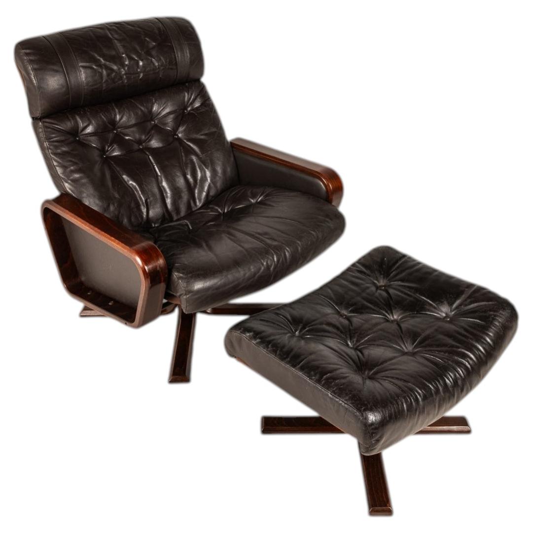 High-back Lounge Chair & Ottoman by Soda Galvano for Vatne Mobler, Norway, 1970s
