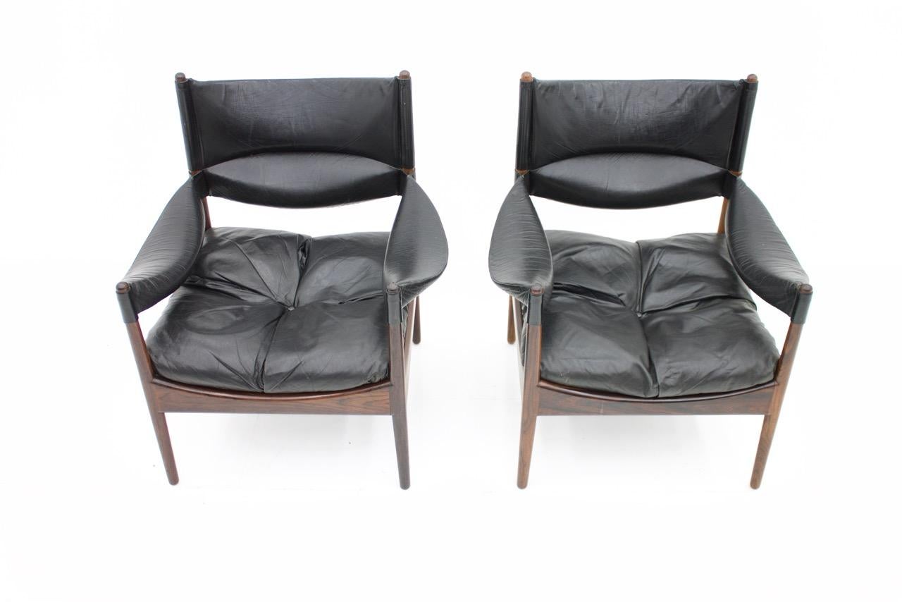 Leather High Back Lounge Chairs by Kristian Solmer Vedel Made by Søren Willadsen, 1963 For Sale