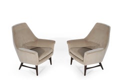 High-Back Lounge Chairs by Oscar Langlo in Alpaca Velvet, Norway, 1950s