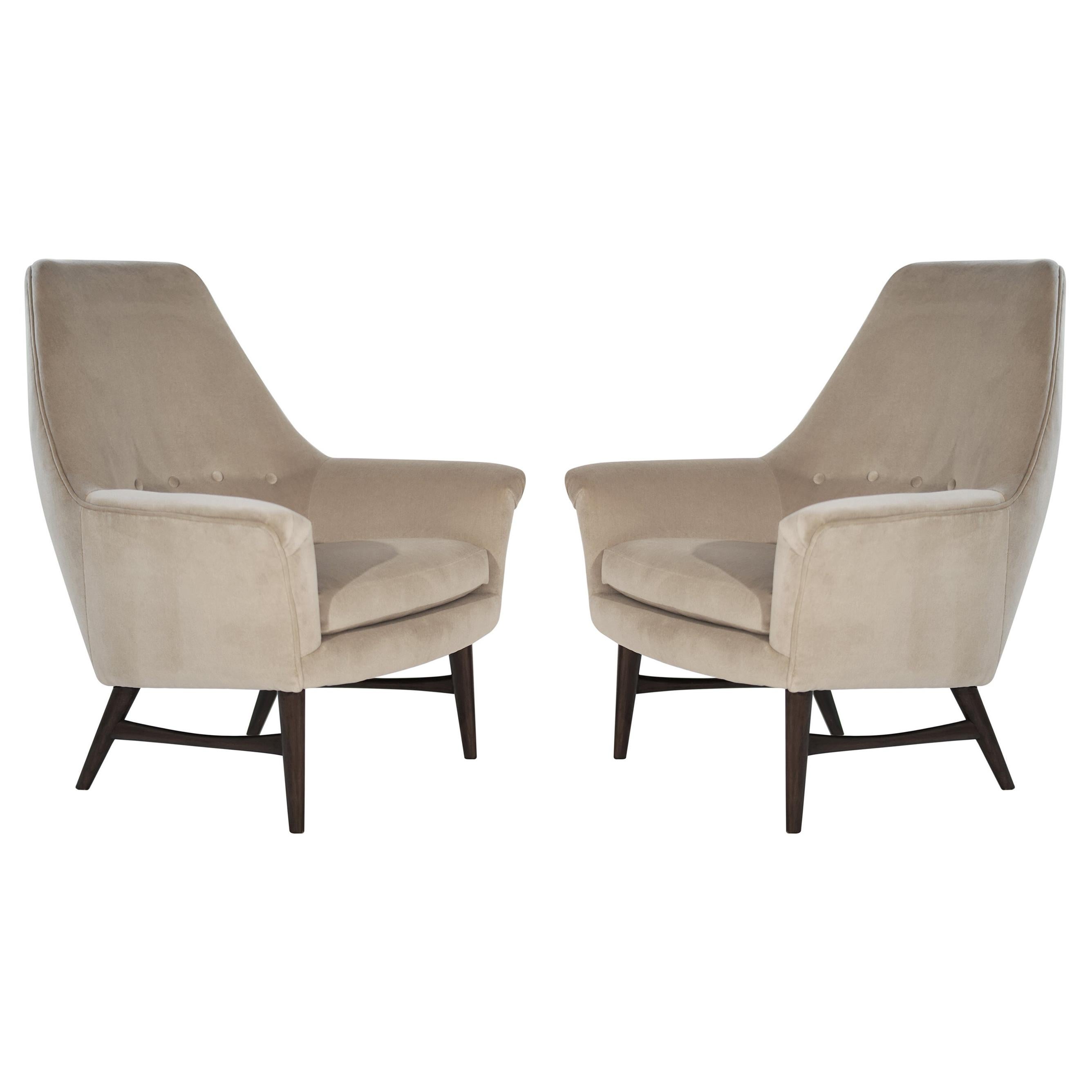 High-Back Lounge Chairs by Oscar Langlo in Alpaca Velvet, Norway, 1950s
