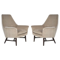 High-Back Lounge Chairs by Oscar Langlo in Alpaca Velvet, Norway, 1950s