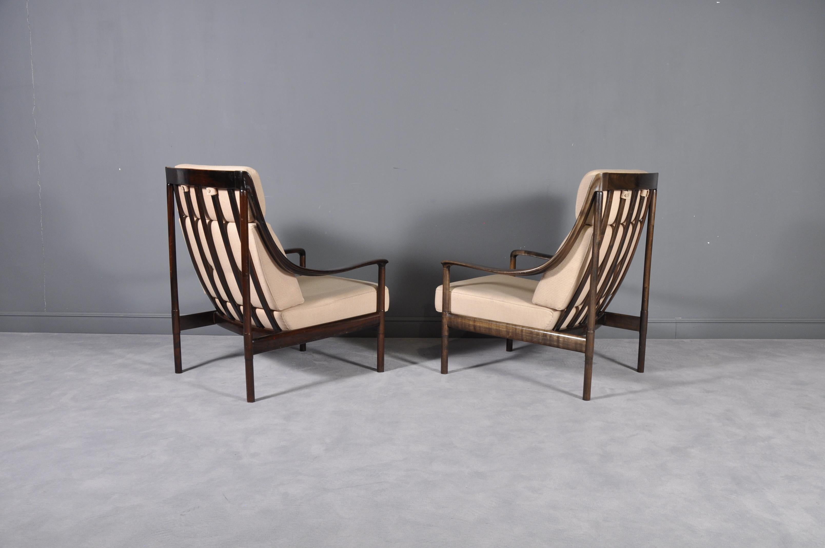 Scandinavian Modern High Back Mahogany Lounge Chairs from Walter Knoll, 1960s, Set of 2