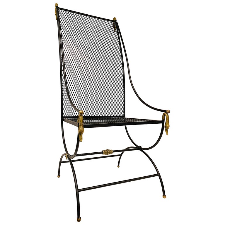 High Back Metal Chair with Swan Details For Sale at 1stDibs