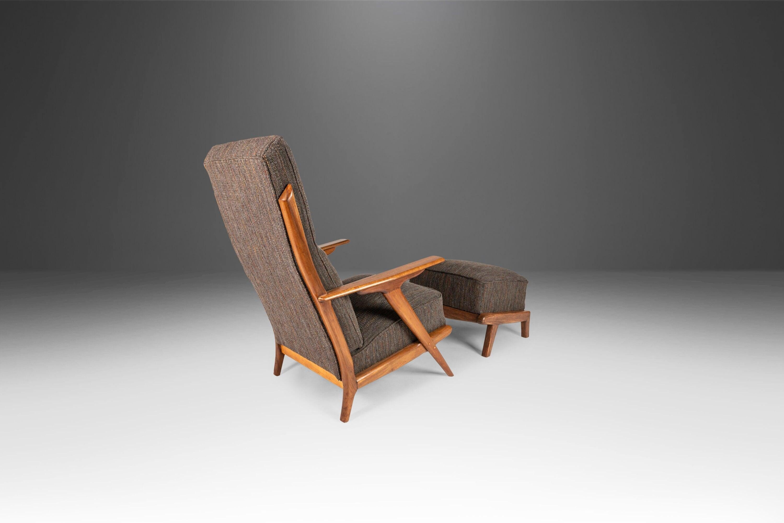 High Back Lounge Chair & Ottoman After Hans Wegner in Knoll Fabric, USA, c. 1960 For Sale 1