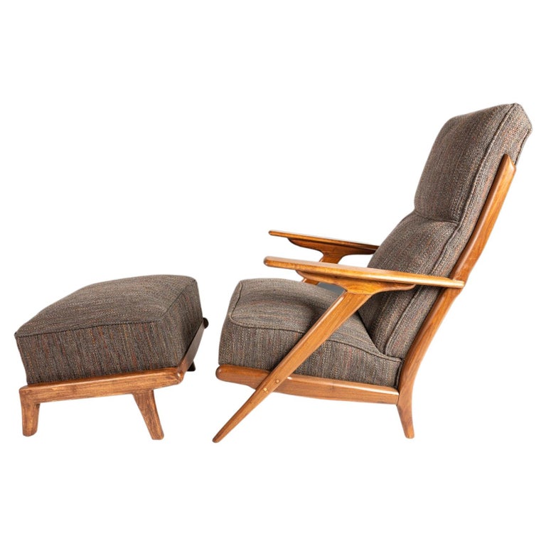 High Back Lounge Chair and Ottoman After Hans Wegner in Knoll Fabric