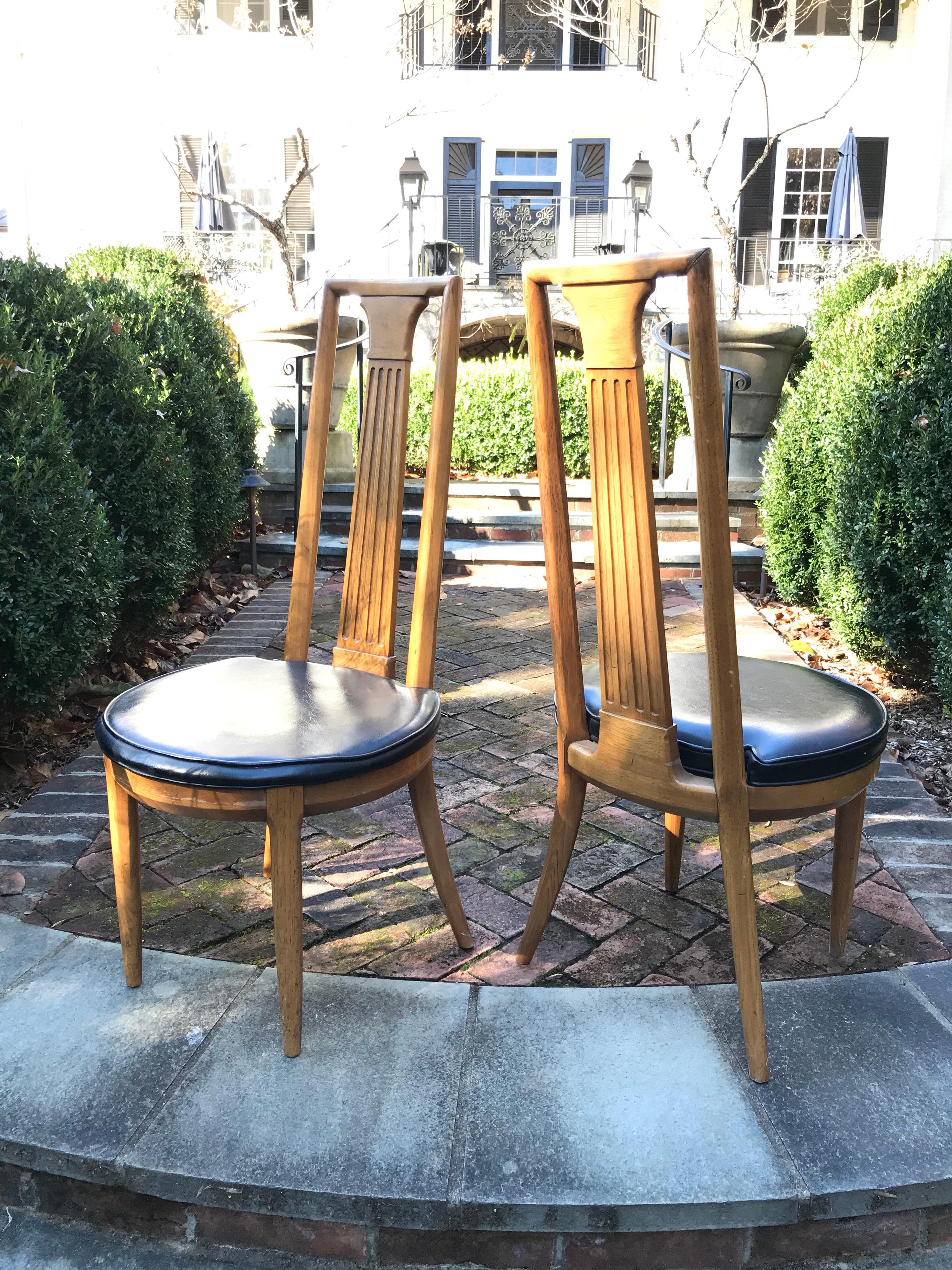 American High Back Midcentury Side Chairs of Ash, a Pair