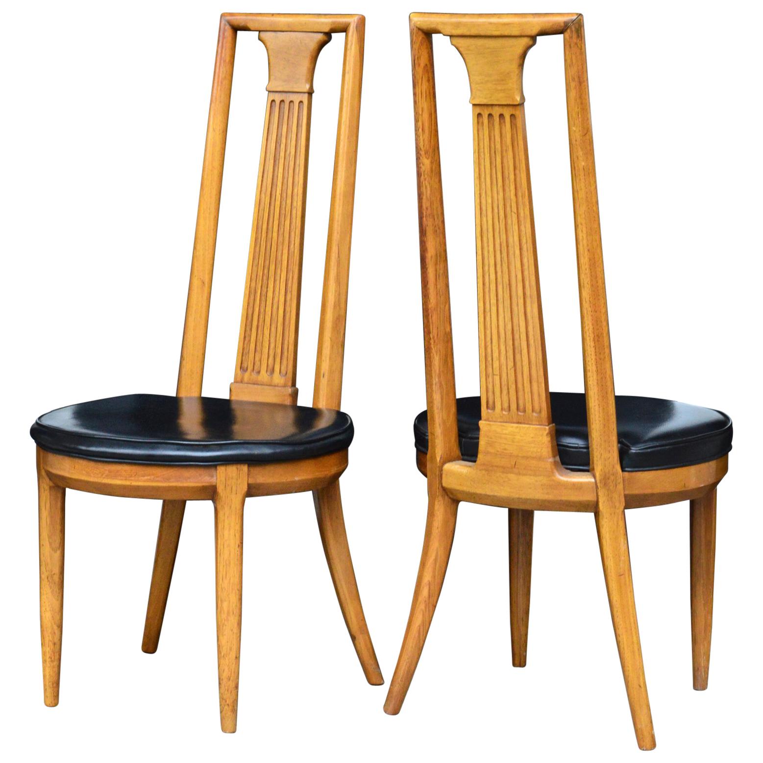 High Back Midcentury Side Chairs of Ash, a Pair