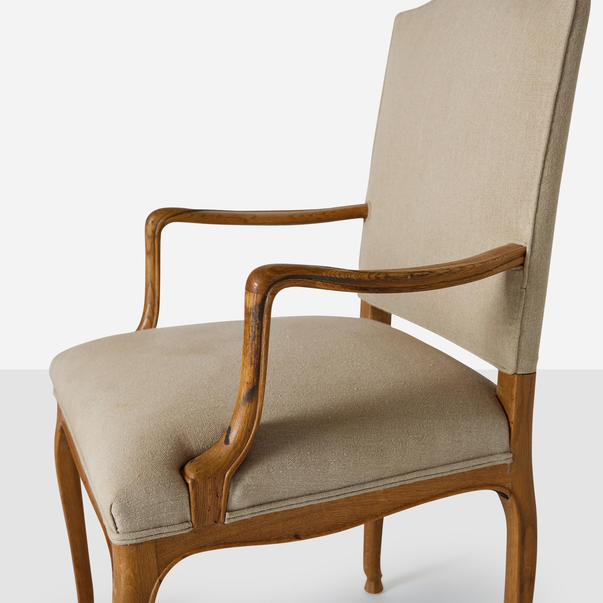 Sillón alto de roble de Frits Henningsen Tapicería en venta