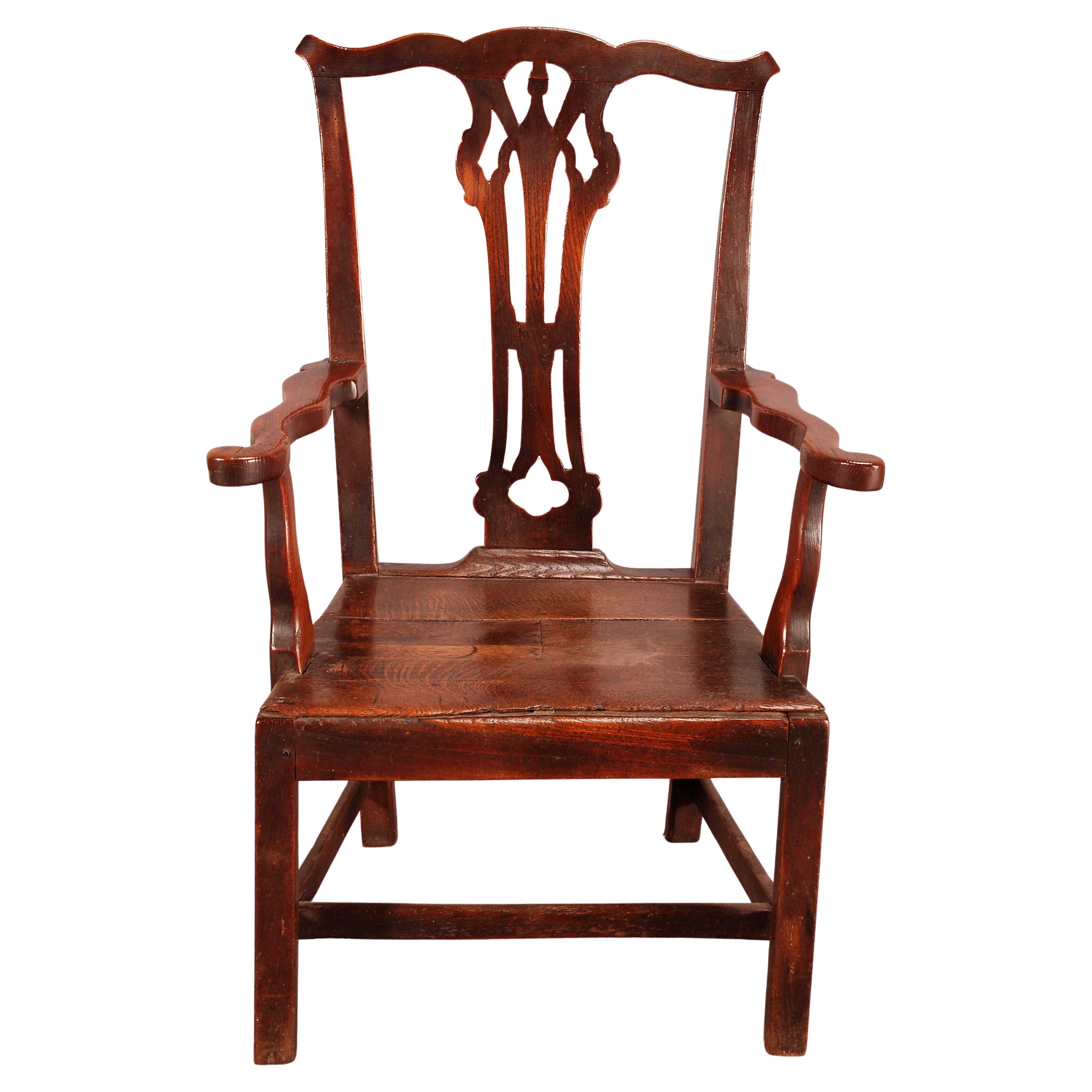 Chaise à dossier haut en Oak Oak avec accoudoirs ondulés