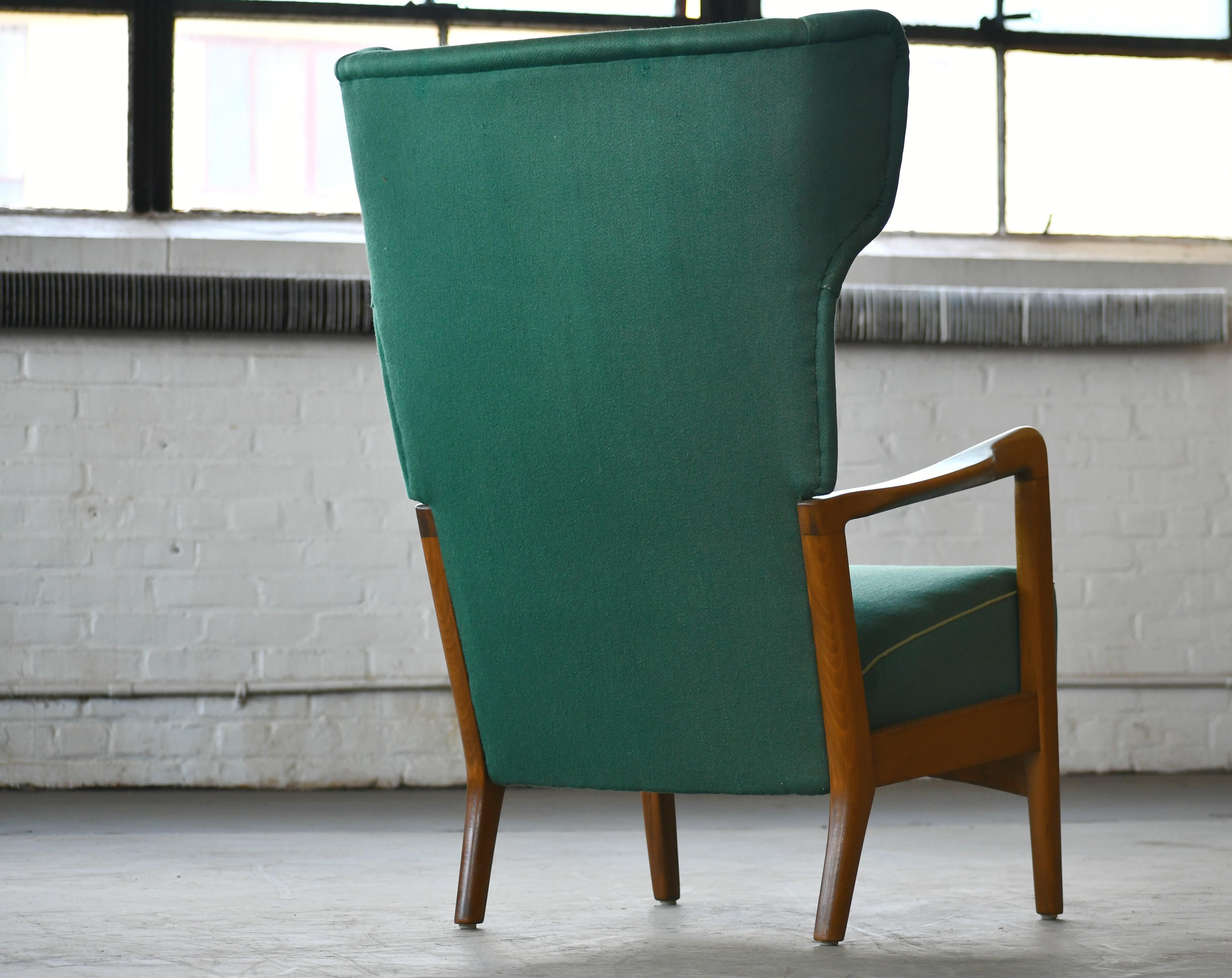 High Back Open Arm Lounge Chair by Fritz Hansen Danish Midcentury In Good Condition In Bridgeport, CT