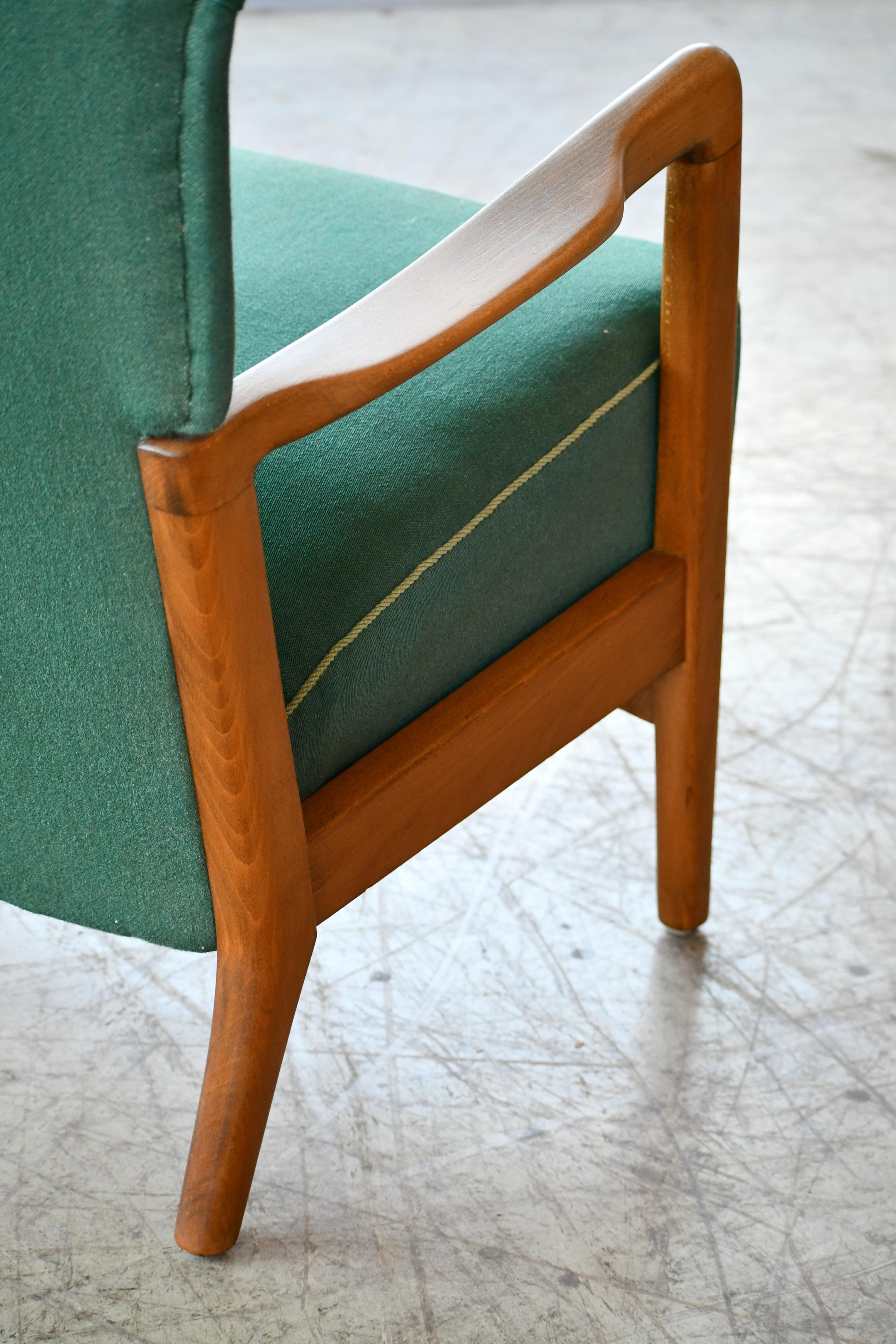 Mid-20th Century High Back Open Arm Lounge Chair by Fritz Hansen Danish Midcentury