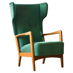 High Back Open Arm Lounge Chair by Fritz Hansen Danish Midcentury